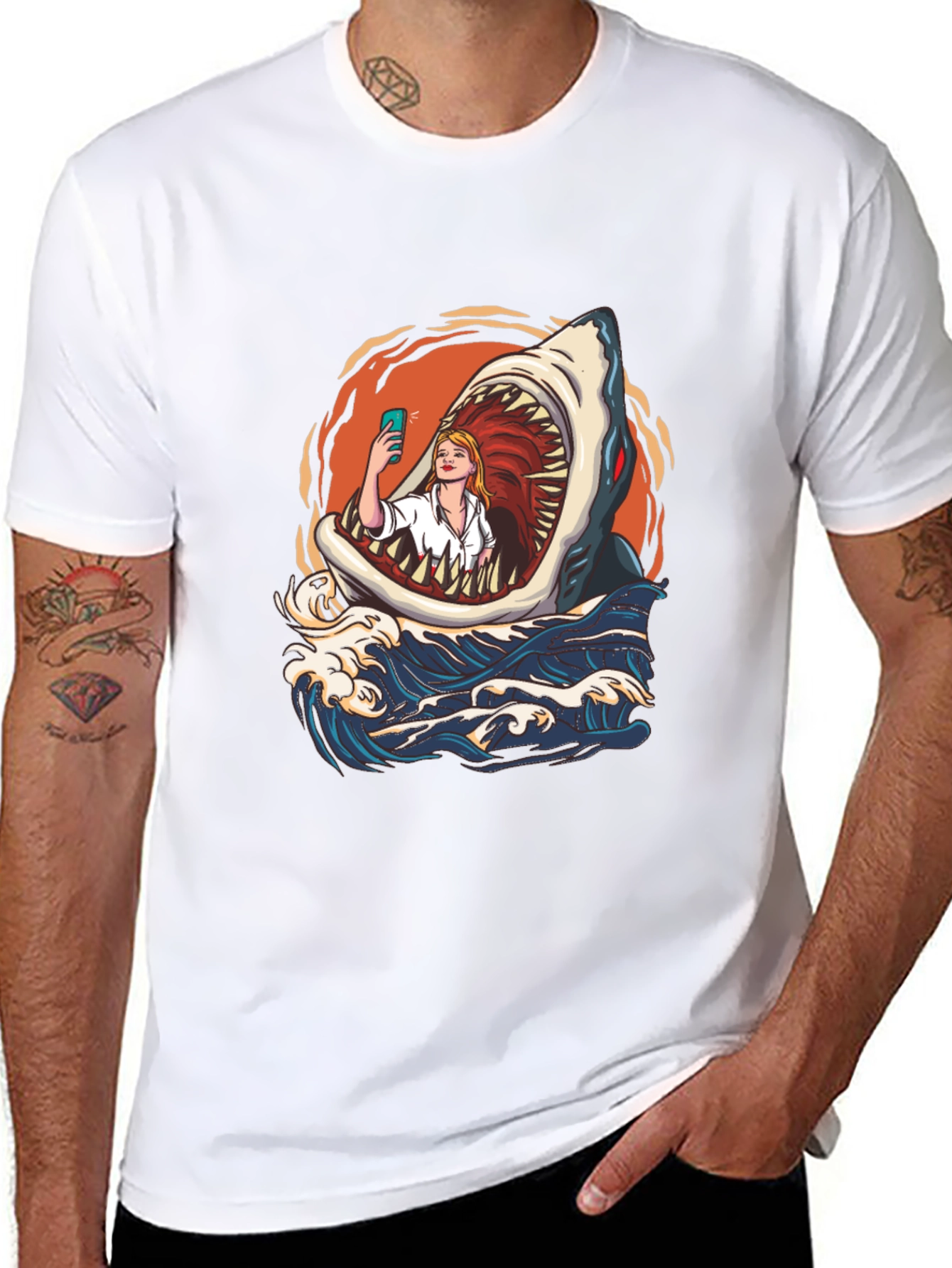 Black Shark Selfie Graphic Tee - Funny Ocean Print view 8