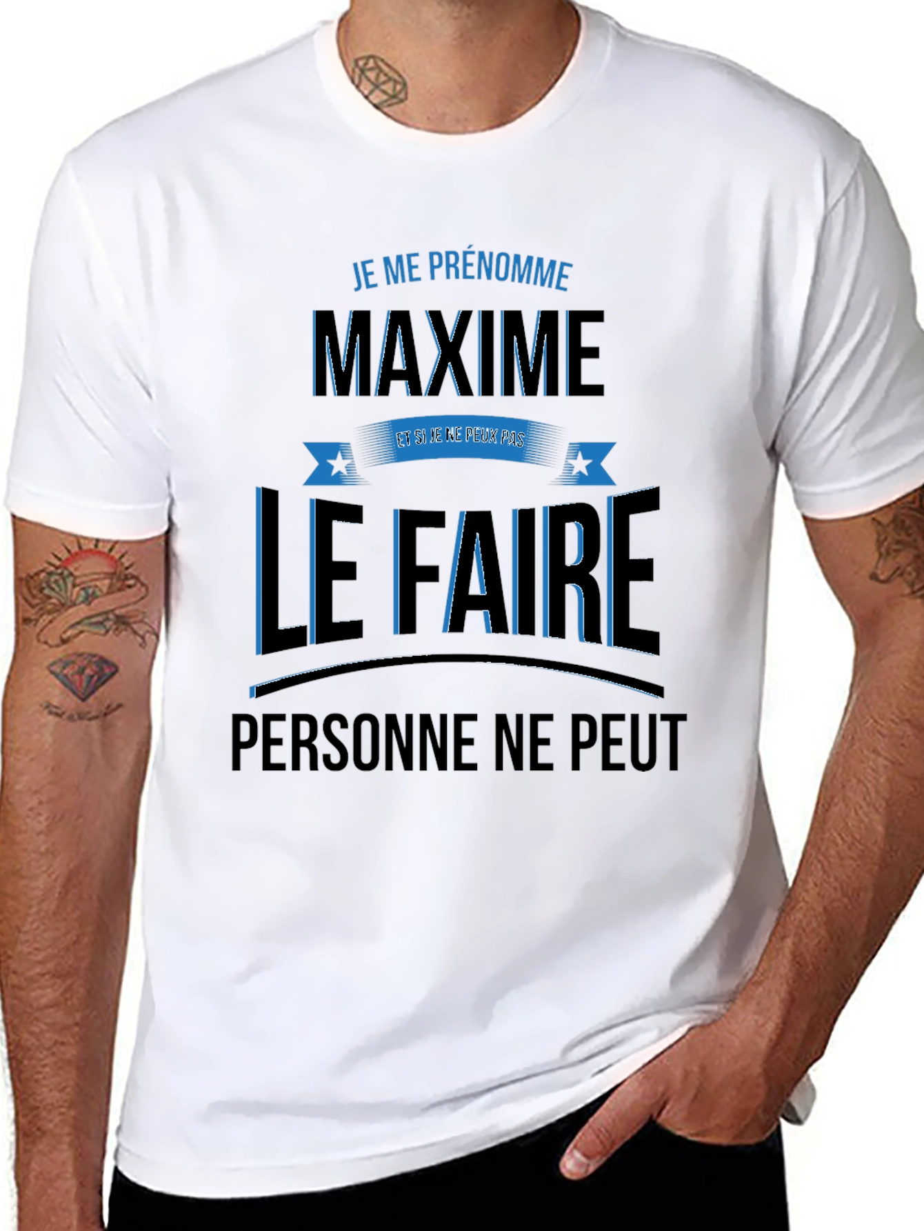 Black Men's Graphic T-Shirt - 'Je Me Prénomme Maxime' Design view 8