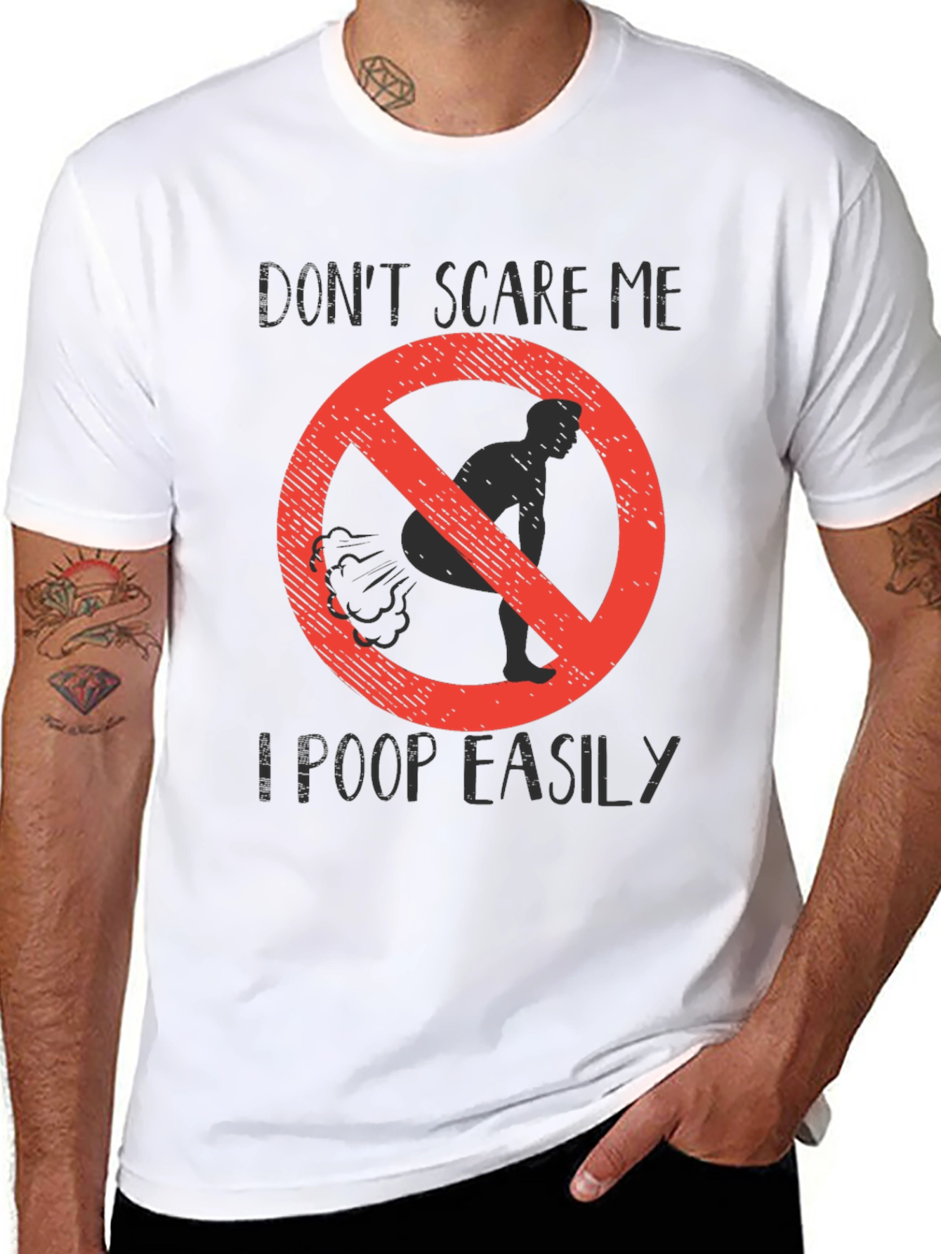 Black Funny "Don't Scare Me" Poop Graphic Tee view 8