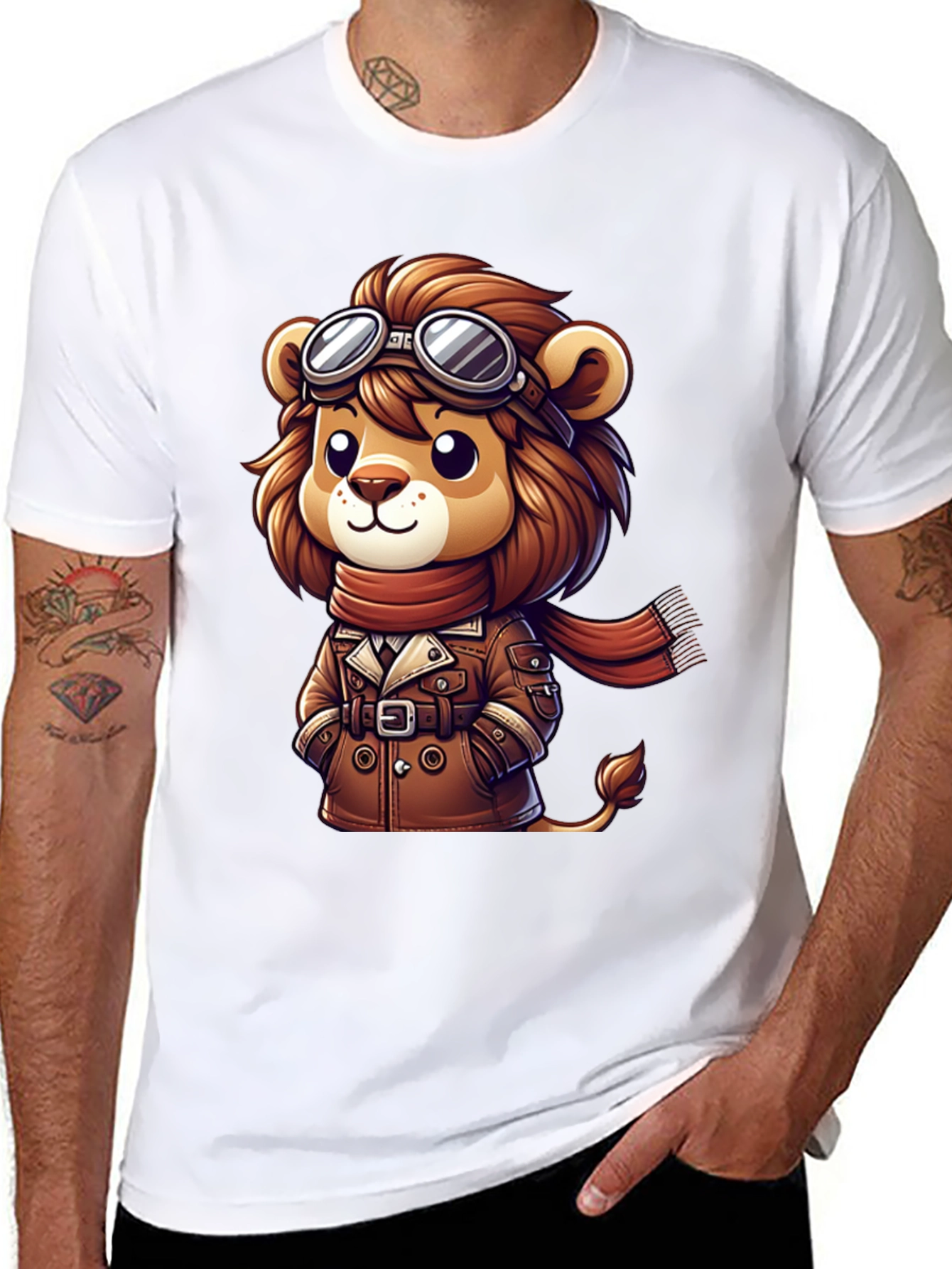 Black Lion Aviator Graphic Tee - Cartoon Style view 8
