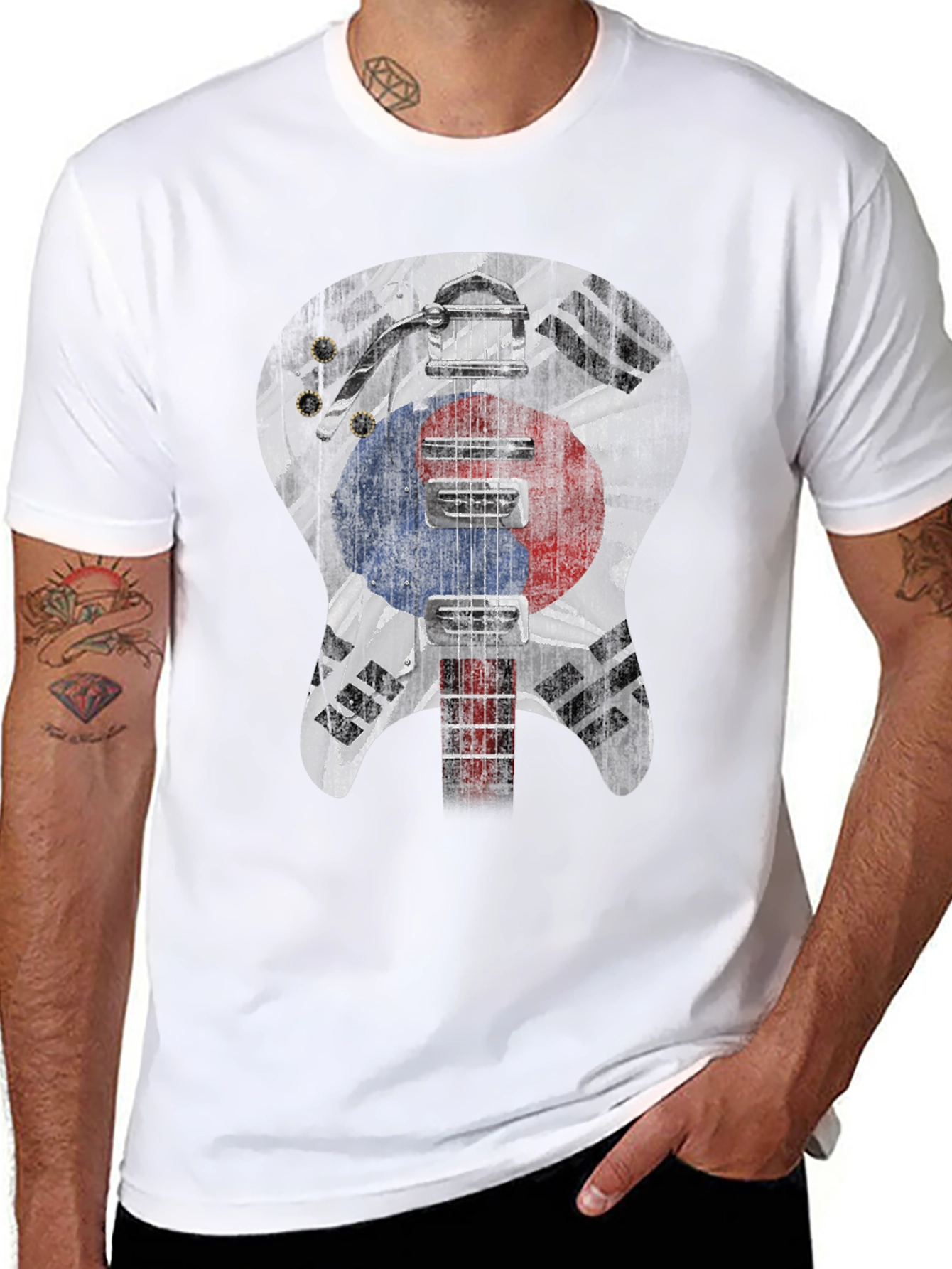 Black Korea Guitar Flag T-Shirt view 8