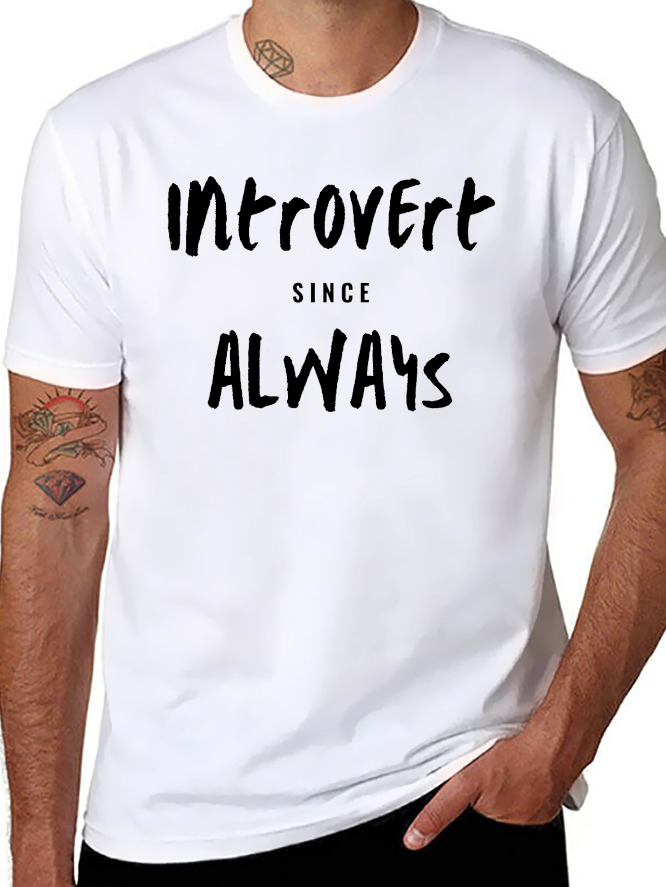 Black Introvert Since Always Graphic Tee - Black Casual T-Shirt view 8