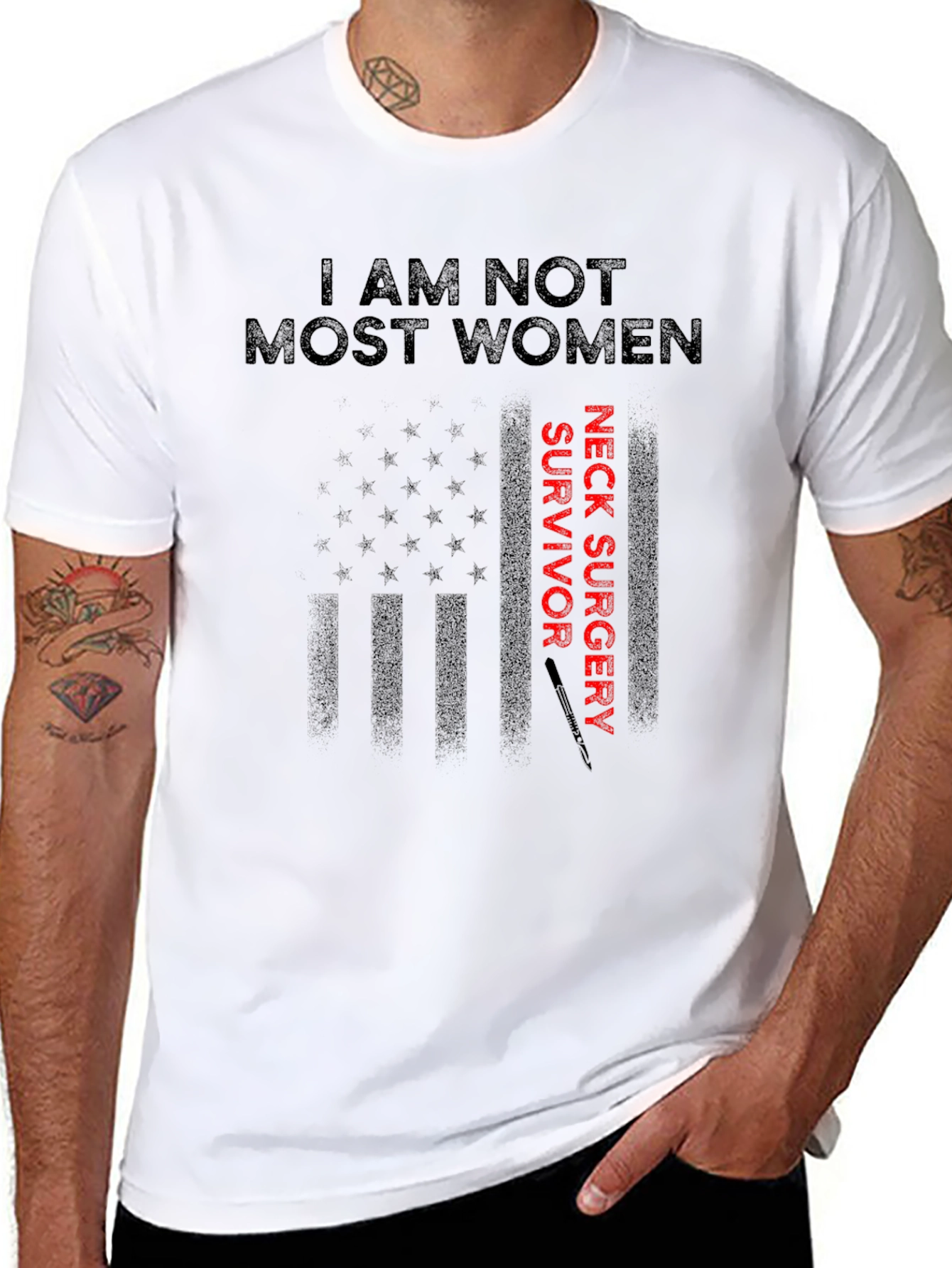 Black I Am Not Most Women Neck Surgery Survivor T-Shirt view 8