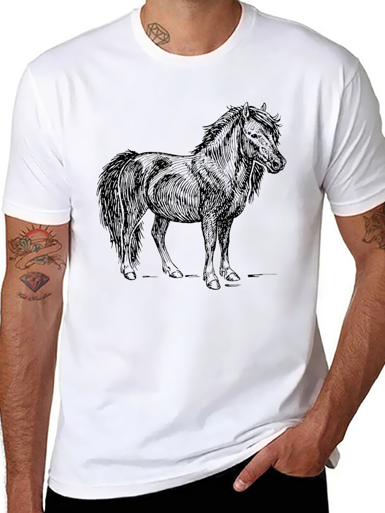 Black Black Horse Graphic Tee - Unisex Casual T-Shirt view 8