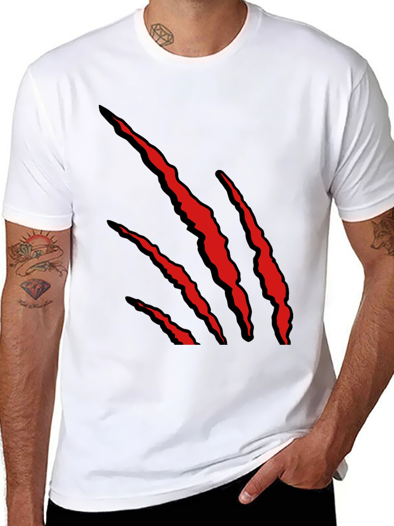 Black Men's Black T-Shirt with Red Claw Graphic view 8