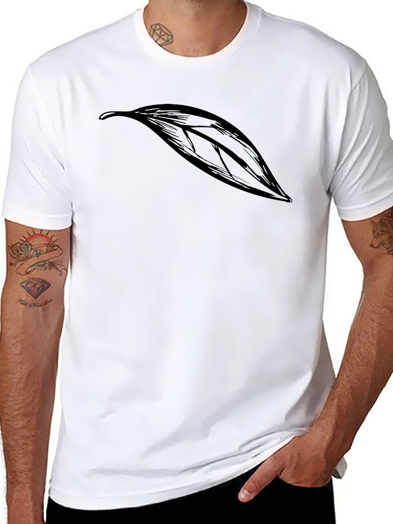 Black Men's Black Leaf Graphic Tee - Casual Style view 8