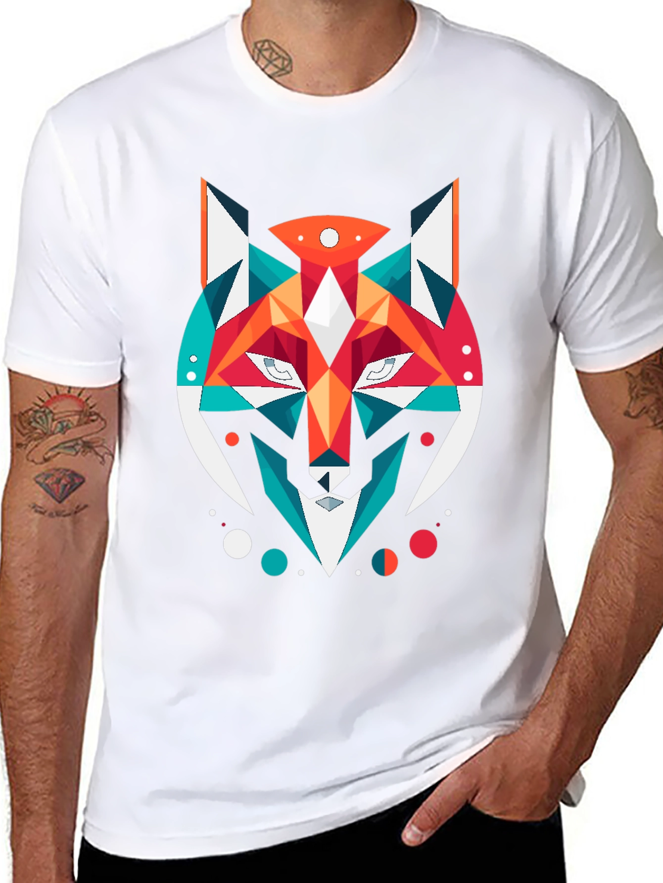 Black Geometric Fox Graphic Black T-Shirt view 8