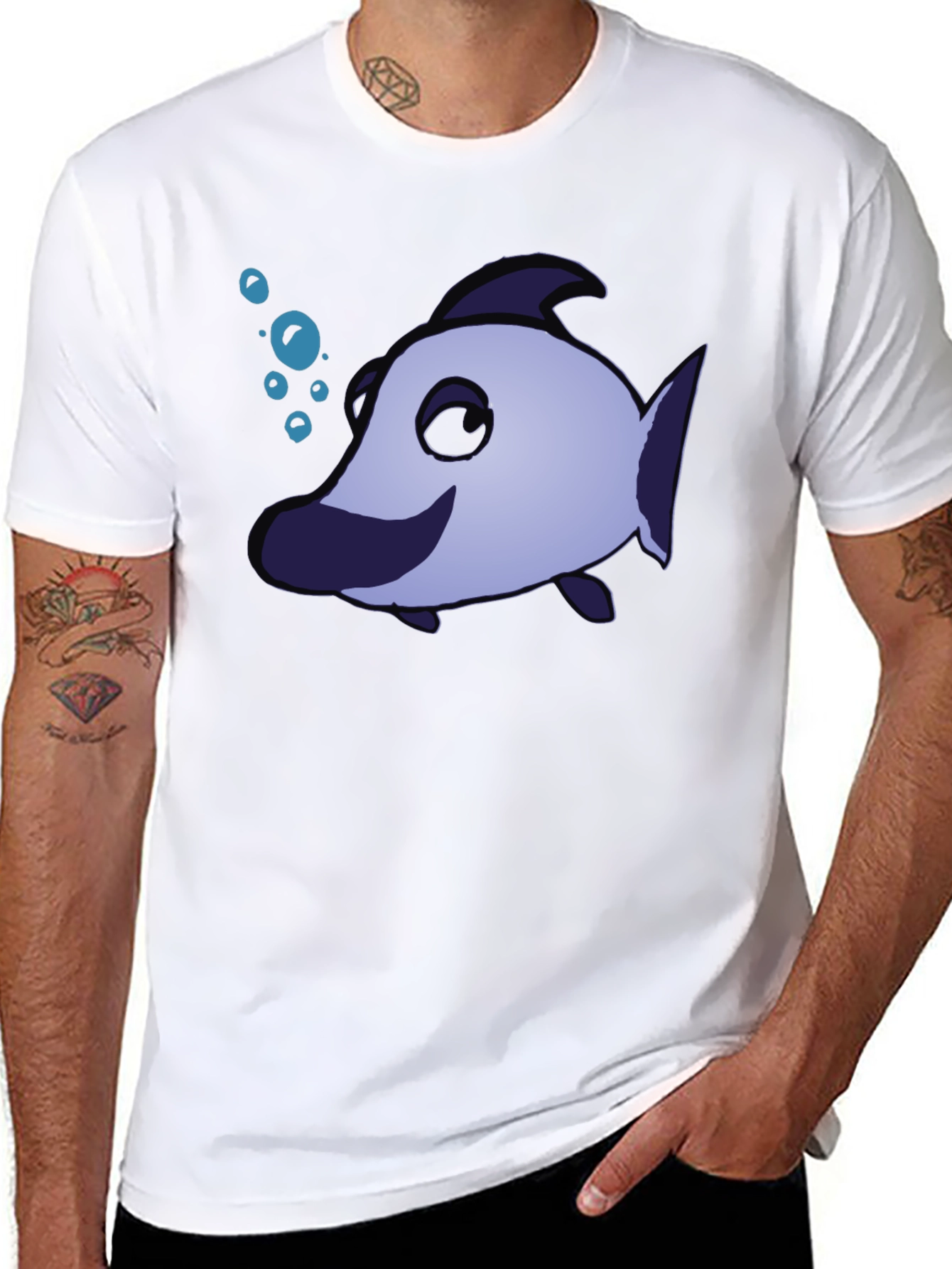 Black Funny Cartoon Fish T-Shirt view 8