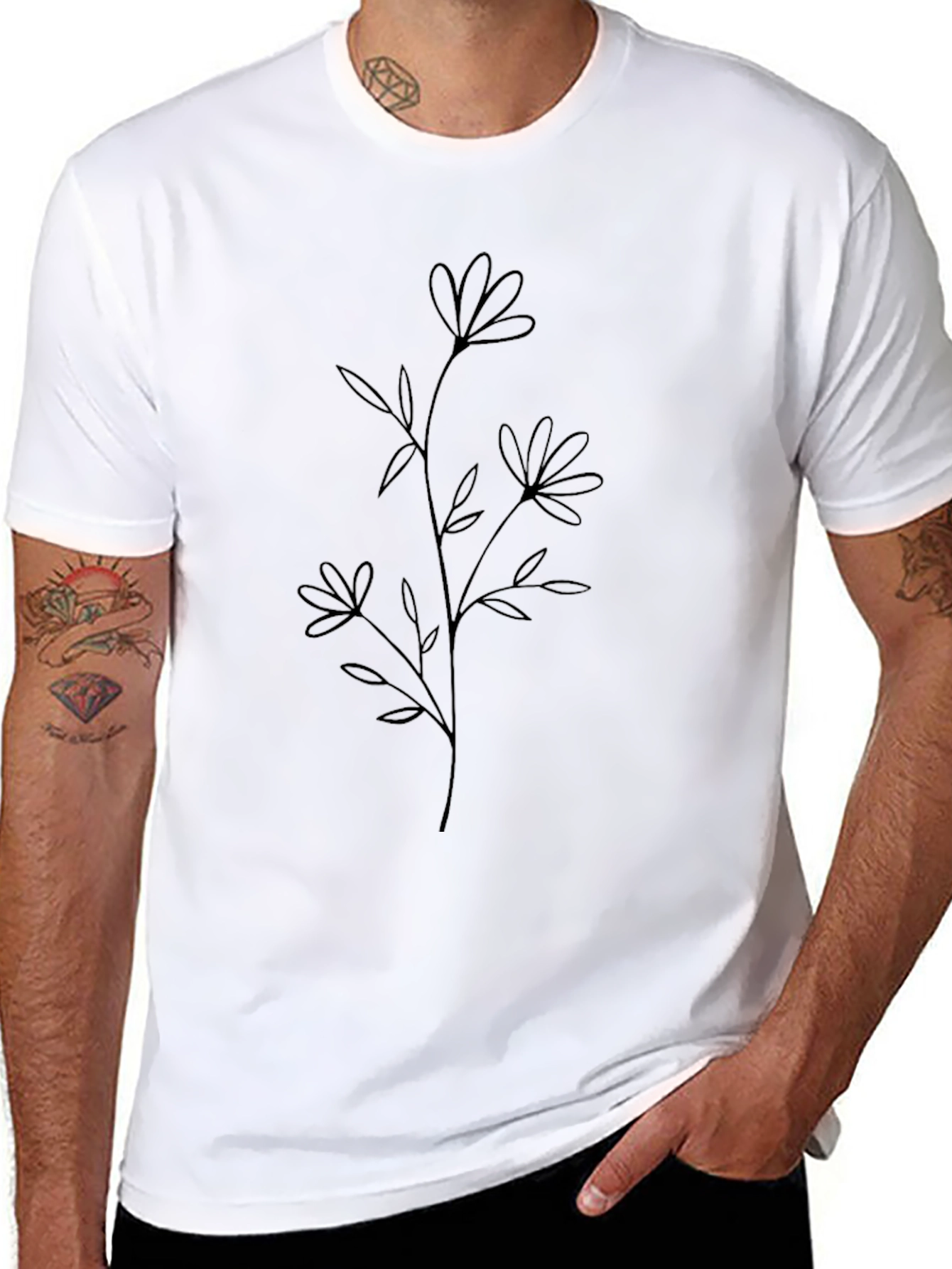 Black Minimalist Flower Graphic T-Shirt - Black view 8