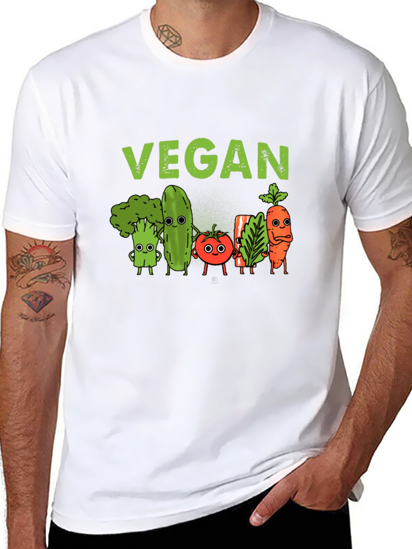 Black Vegan T-Shirt - Cute Cartoon Vegetables view 8