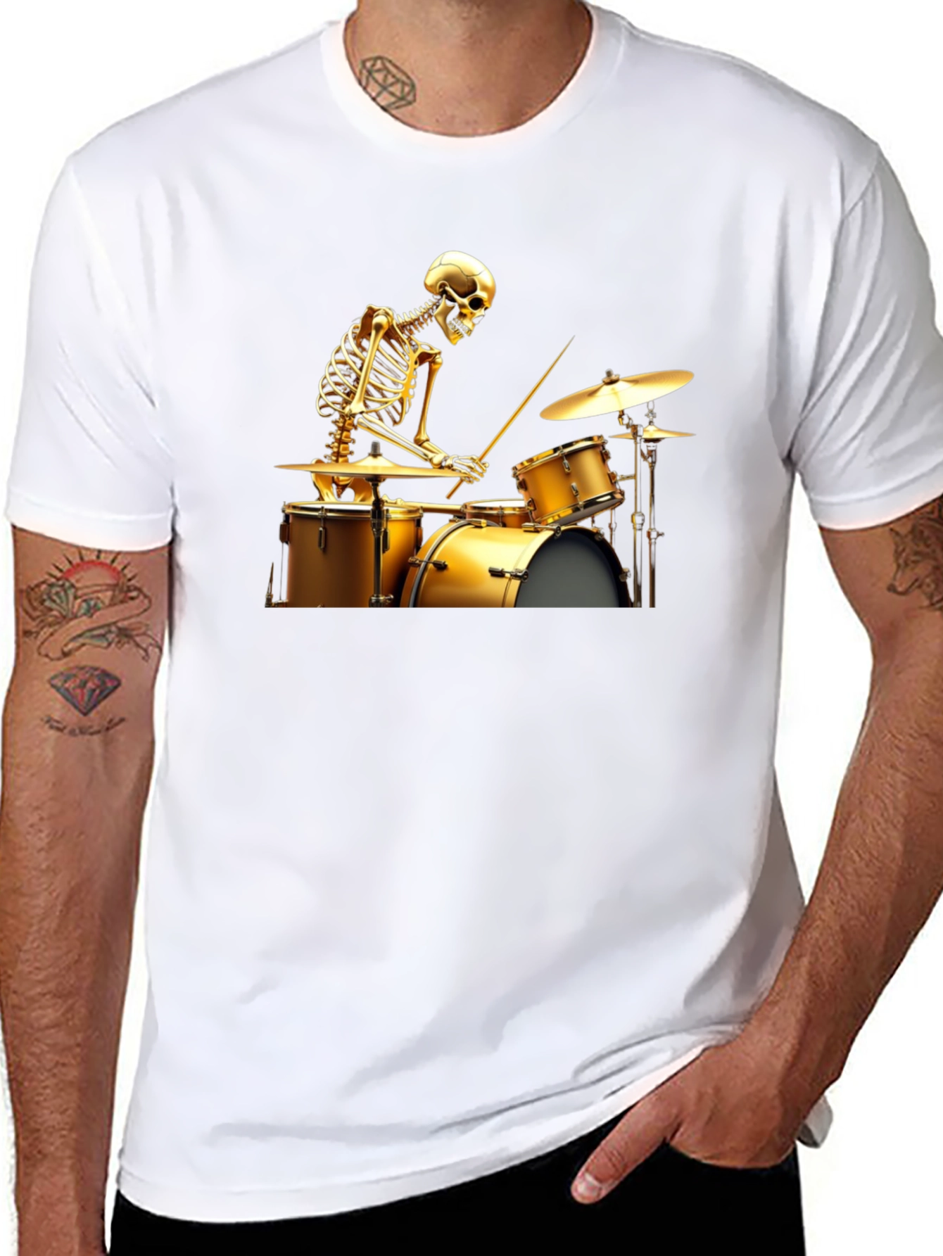 Black Skeleton Drummer Graphic Tee - Black T-Shirt view 8