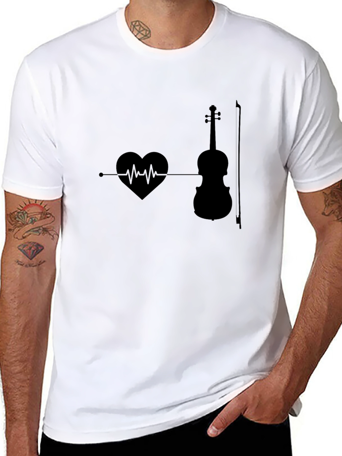 Black Heartbeat Violin T-Shirt - Music Lover Tee view 8