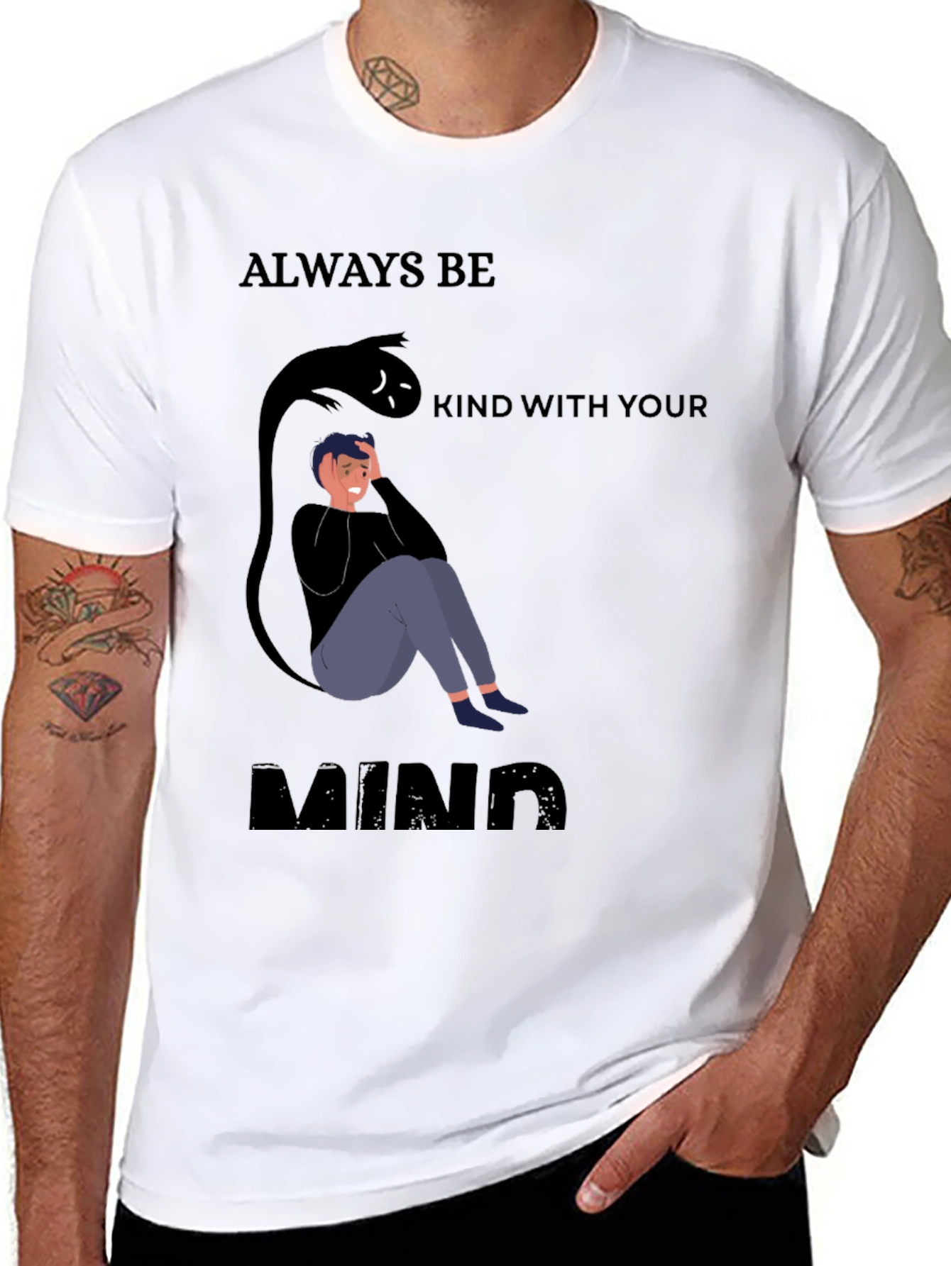 Black Be Kind To Your Mind Black Graphic Tee view 8