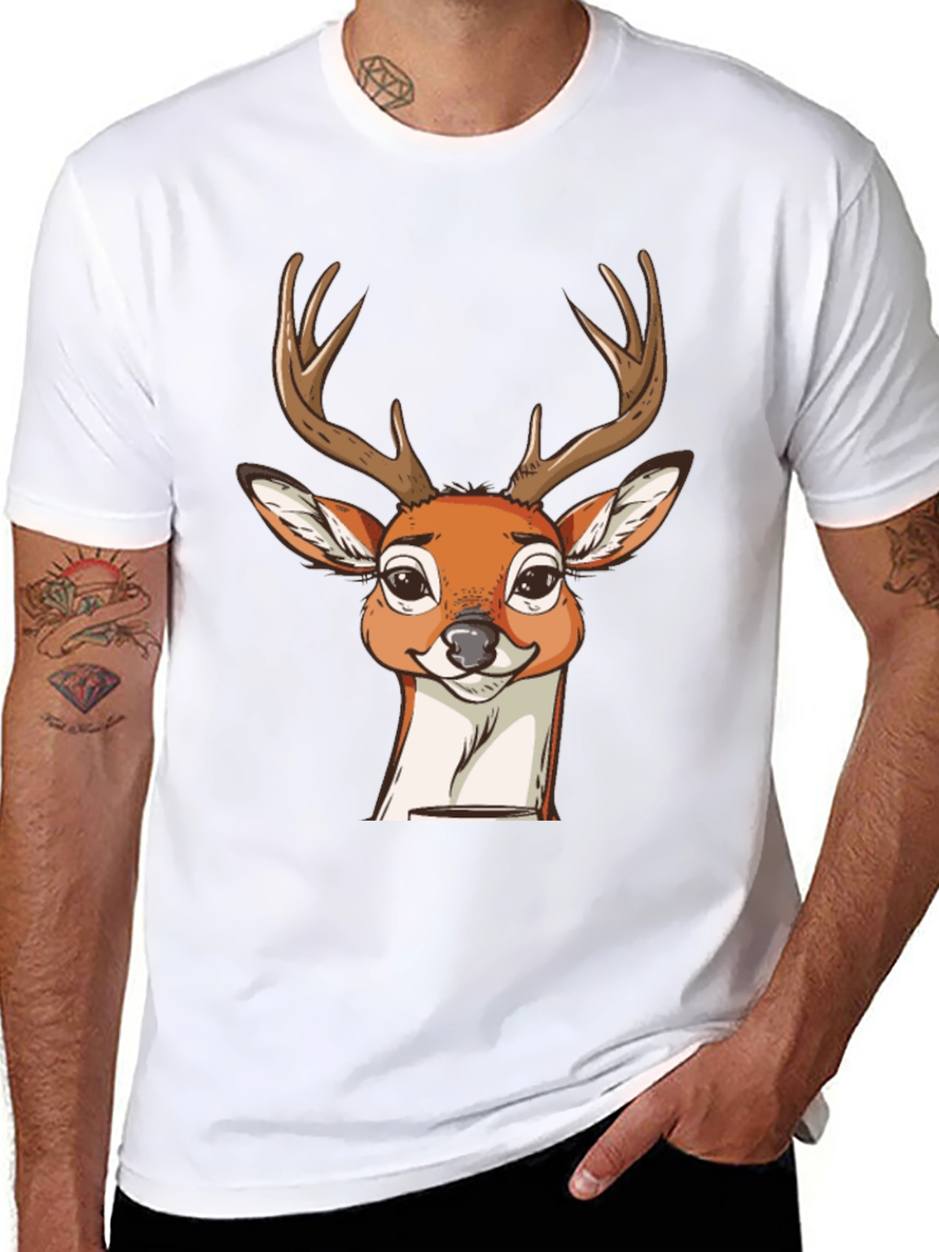 Black Deer Graphic T-Shirt - Men's Black Crew Neck Tee view 8