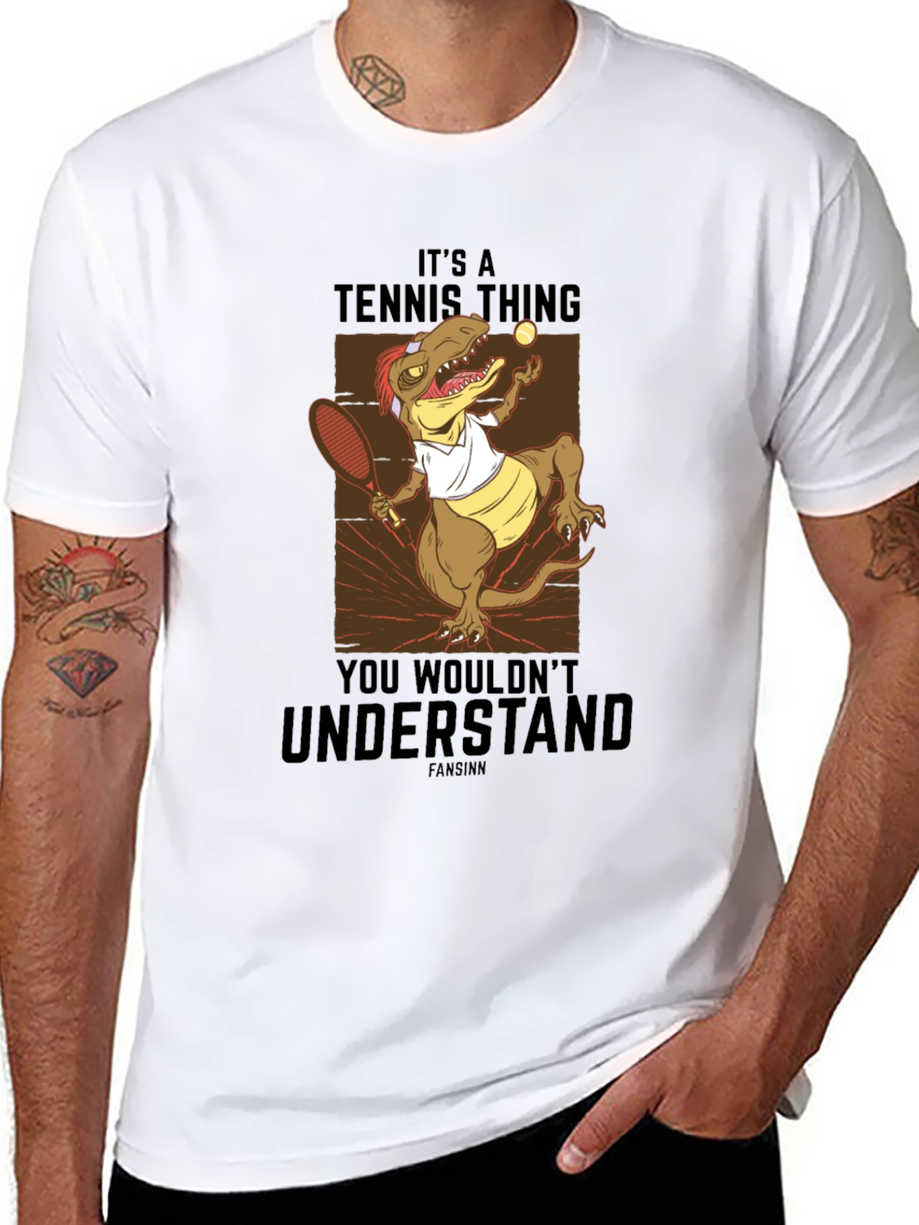 Black Tennis Dinosaur Graphic T-Shirt - "It's a Tennis Thing" view 8