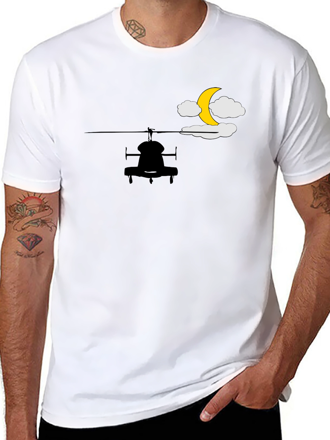 Black Helicopter Moon T-Shirt - Night Flight Design view 8