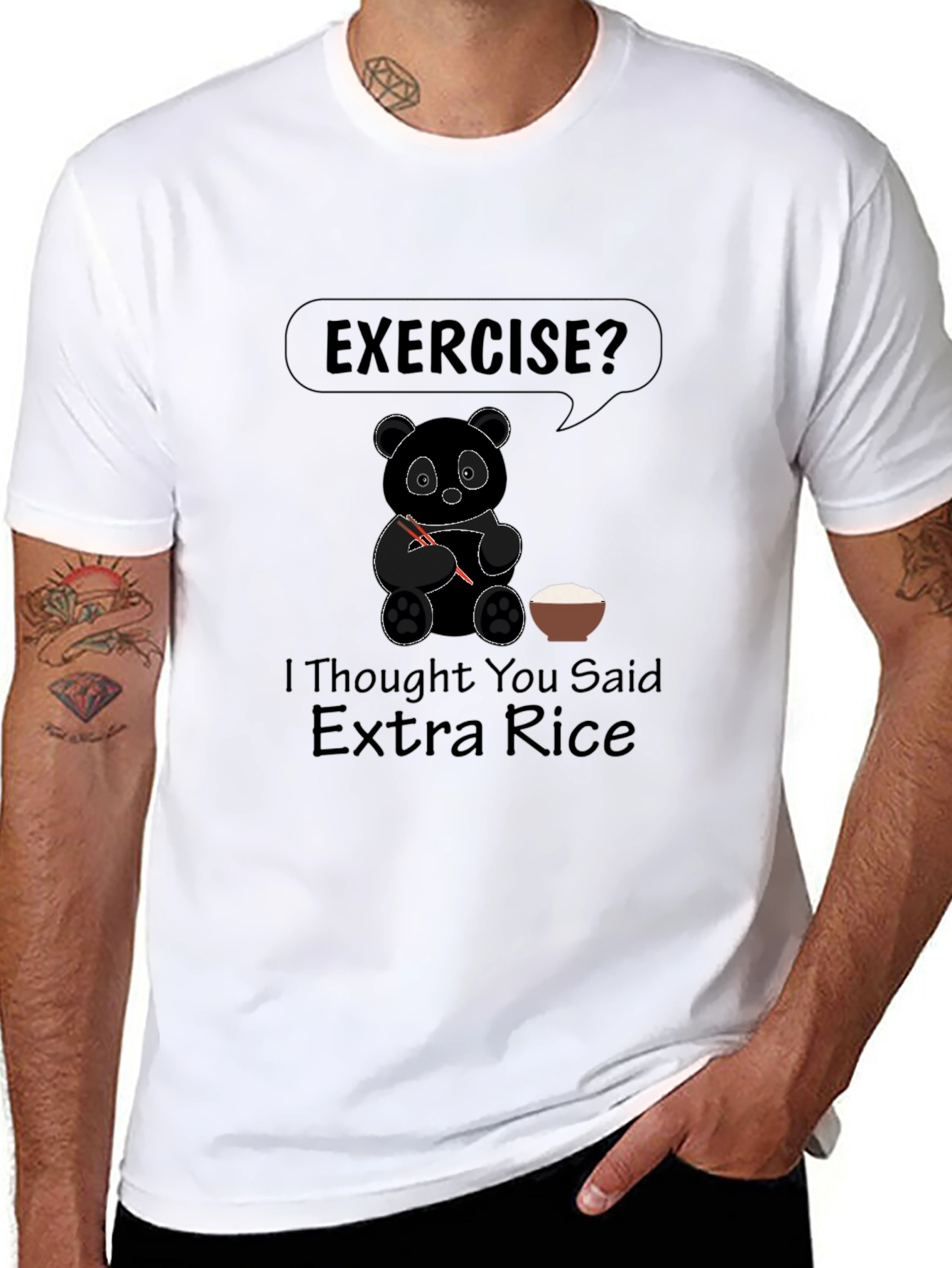Black Exercise? Extra Rice Panda Graphic Tee - Black T-Shirt view 8