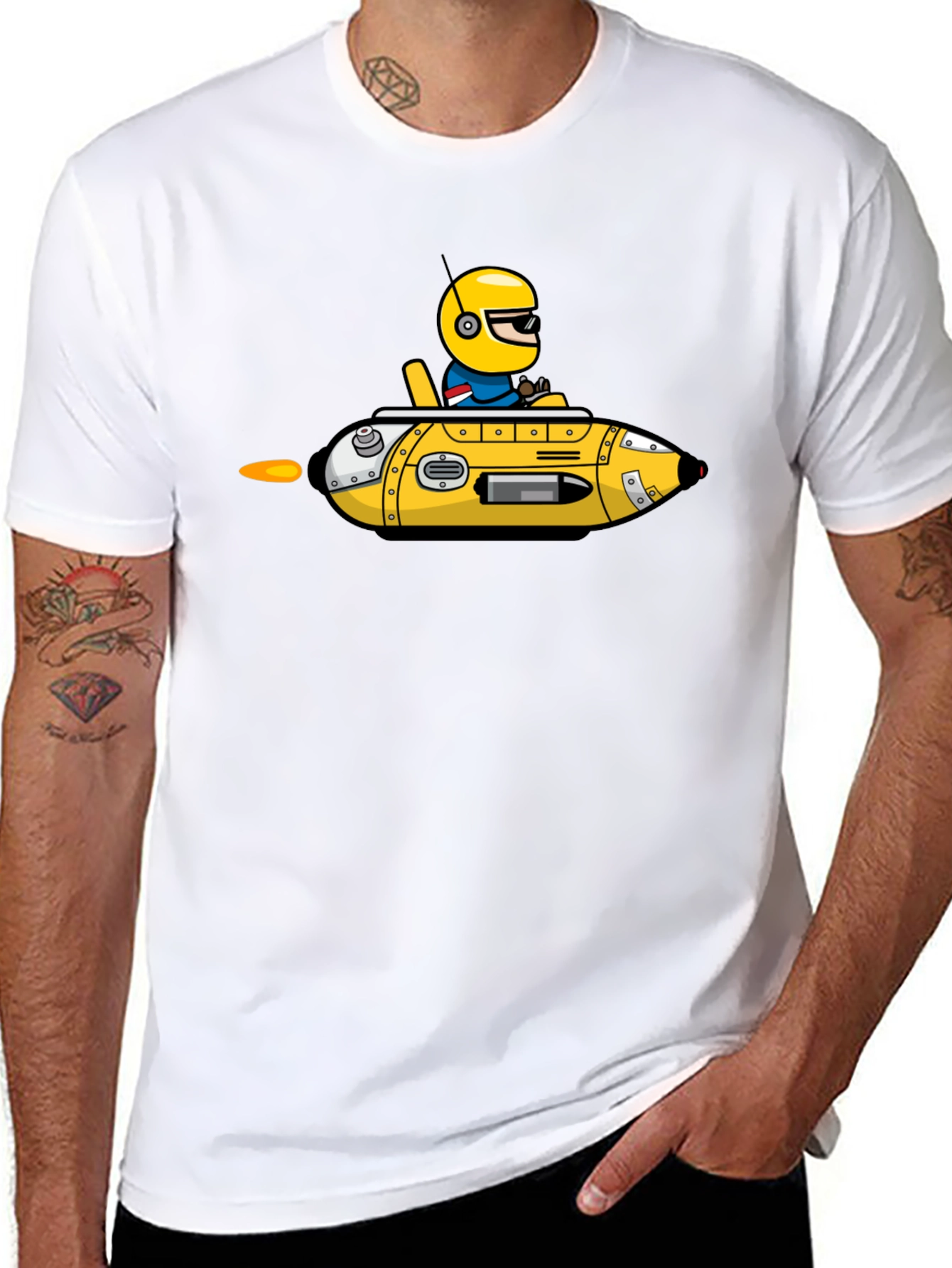Black Cartoon Submarine T-Shirt view 8