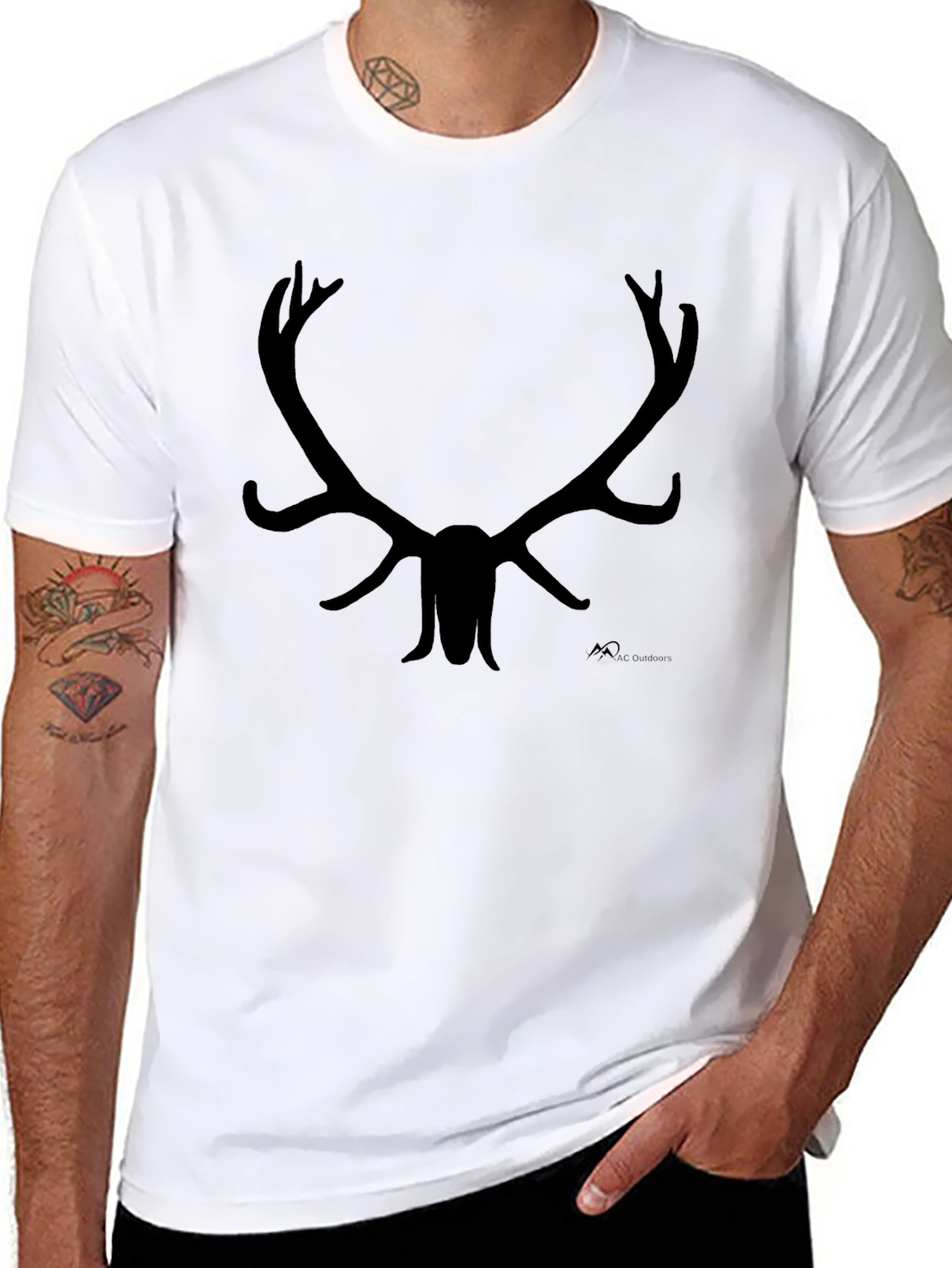 Black Antler Silhouette Black T-Shirt view 8