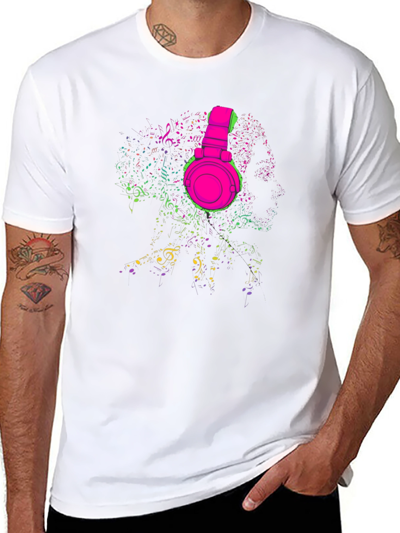Black Neon Music Headphones Graphic T-Shirt view 8