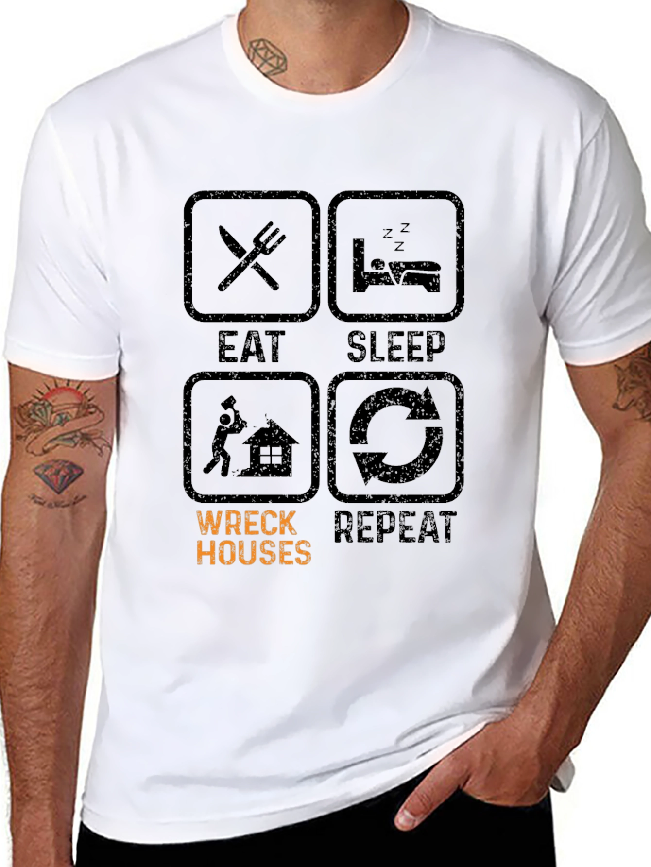 Black Eat Sleep Wreck Houses Repeat T-Shirt view 8
