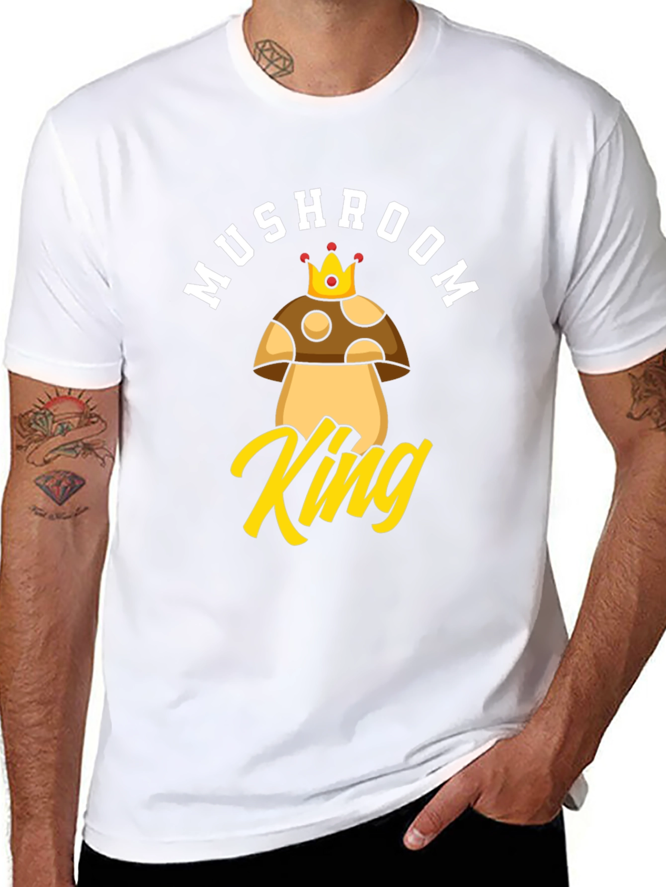 Black Mushroom King Graphic T-Shirt - Funny Novelty Tee view 8
