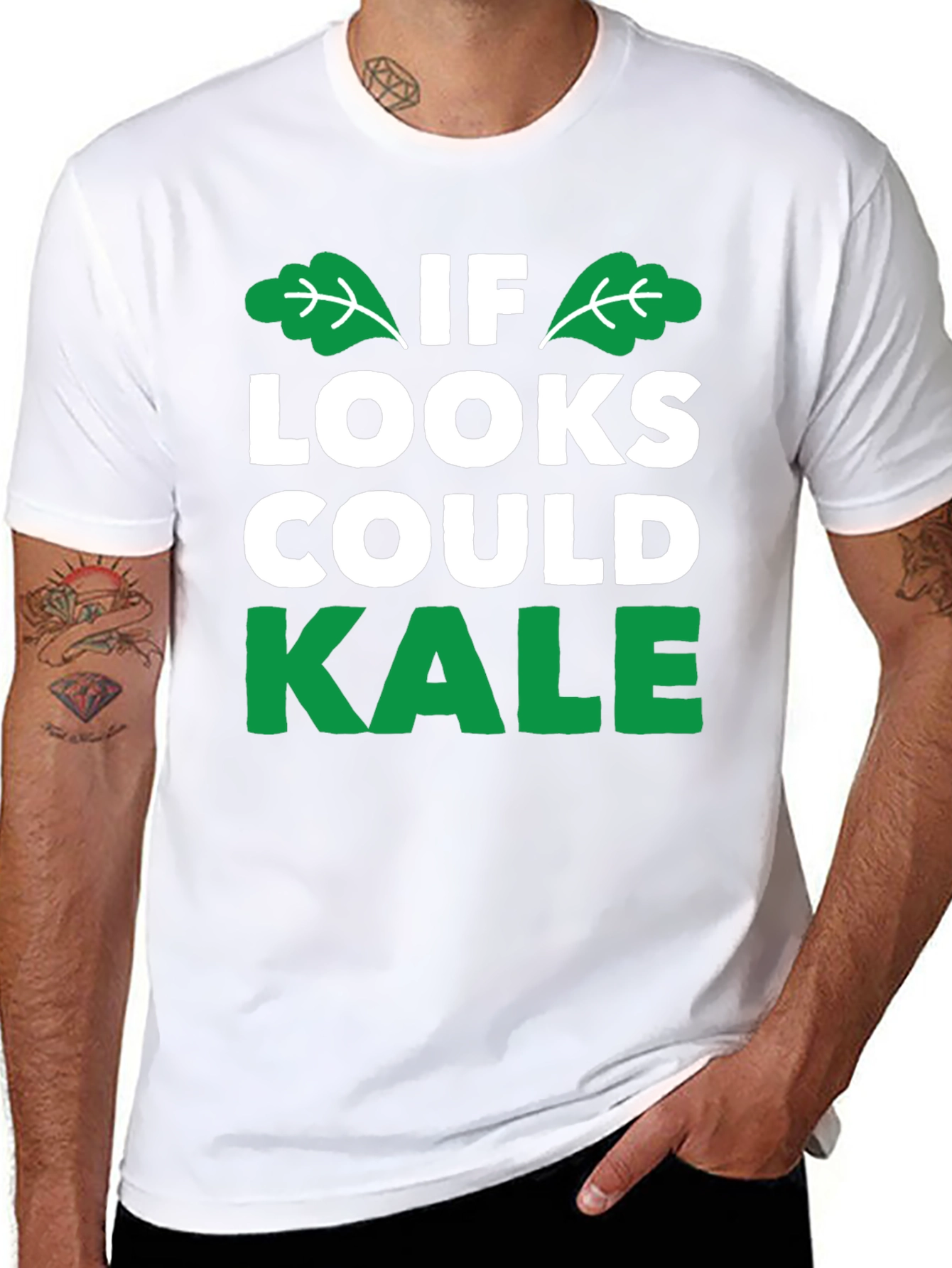 Black Funny Vegan T-Shirt: If Looks Could Kale view 8