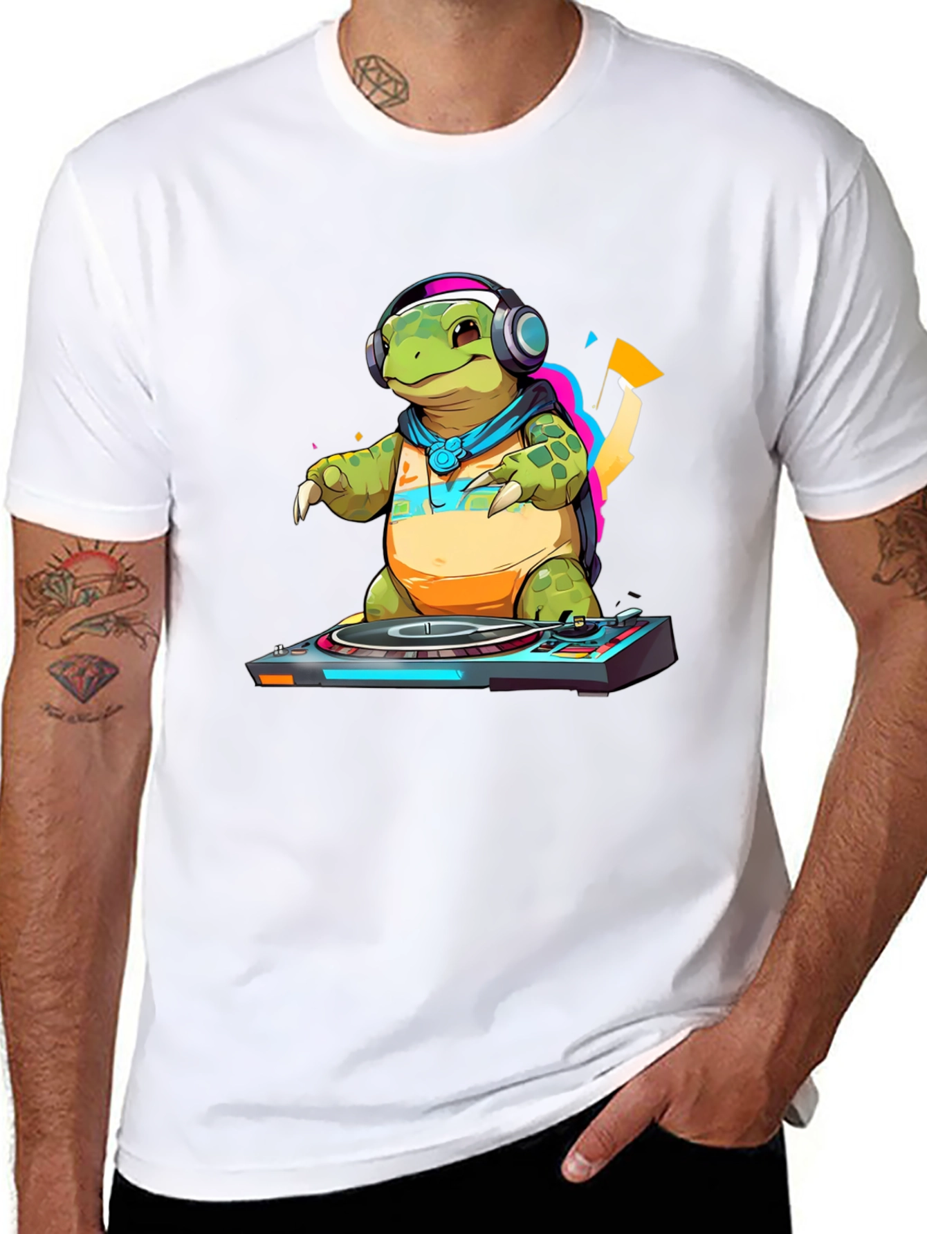 Black DJ Turtle Graphic Tee - Cool Animal T-Shirt view 8