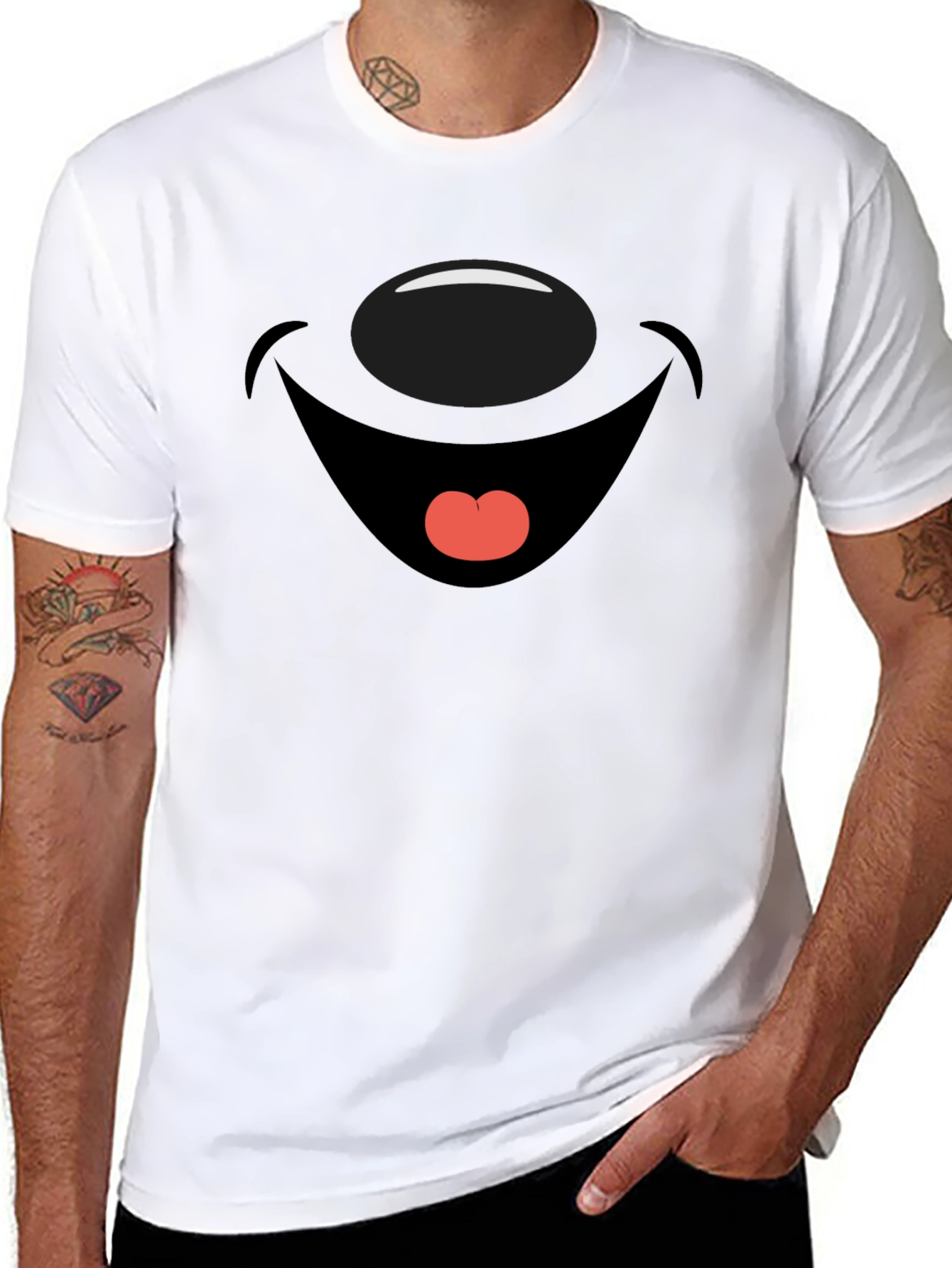 Black Cartoon Face Graphic Print Black T-Shirt view 8