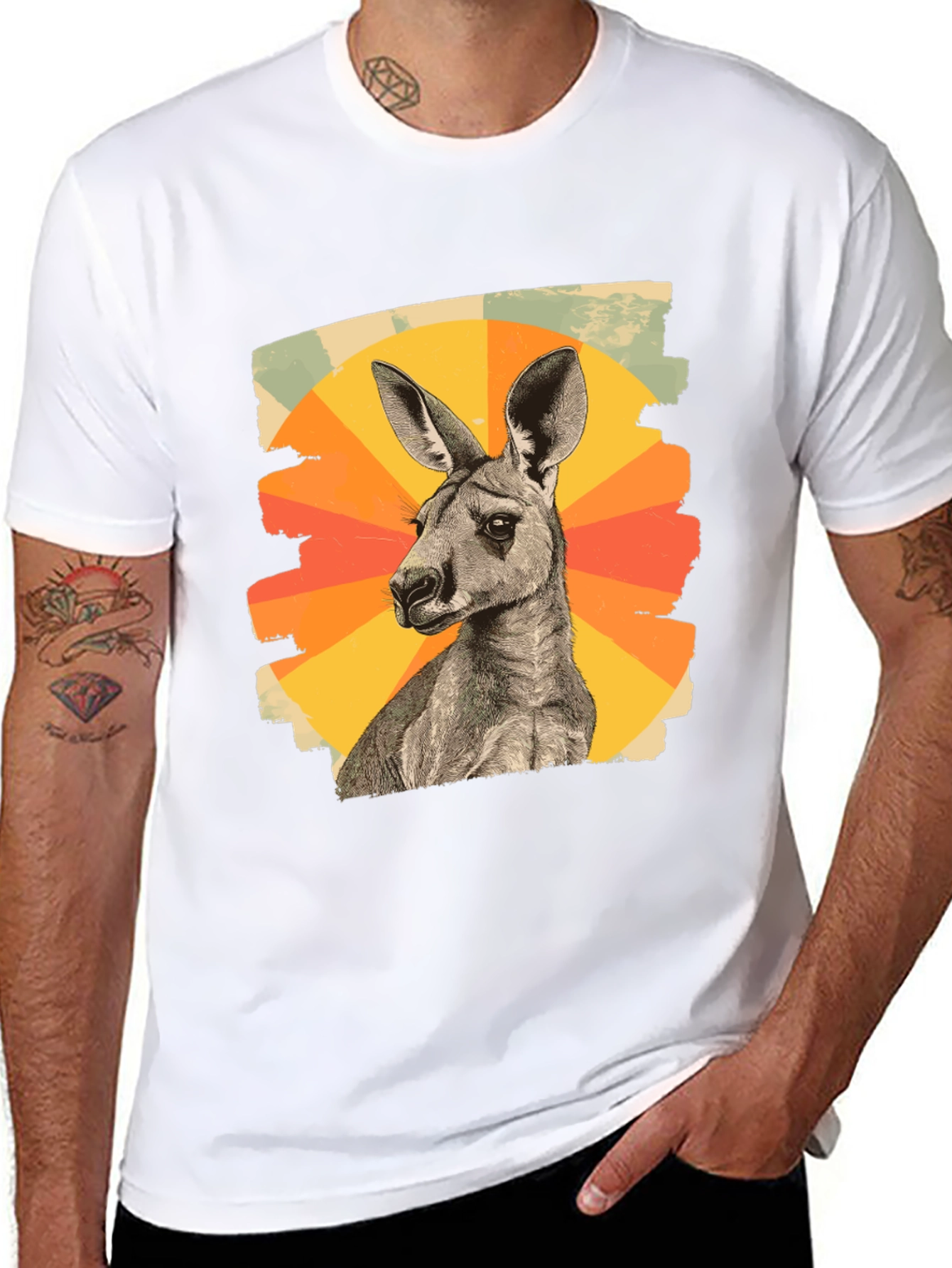 Black Retro Kangaroo Graphic Tee - Black Cotton Blend view 8