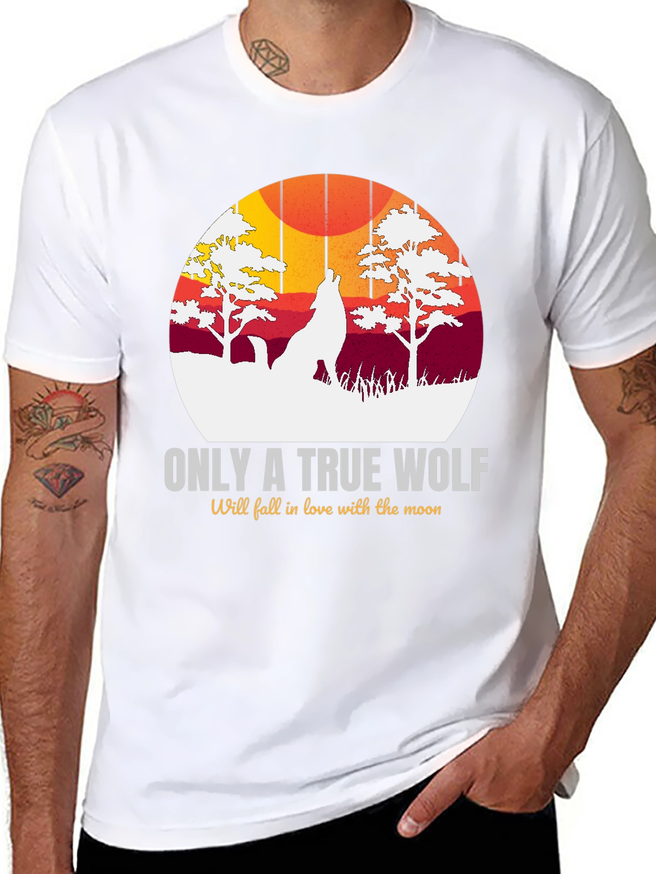 Black True Wolf Graphic Tee - Moon Lover Design view 8