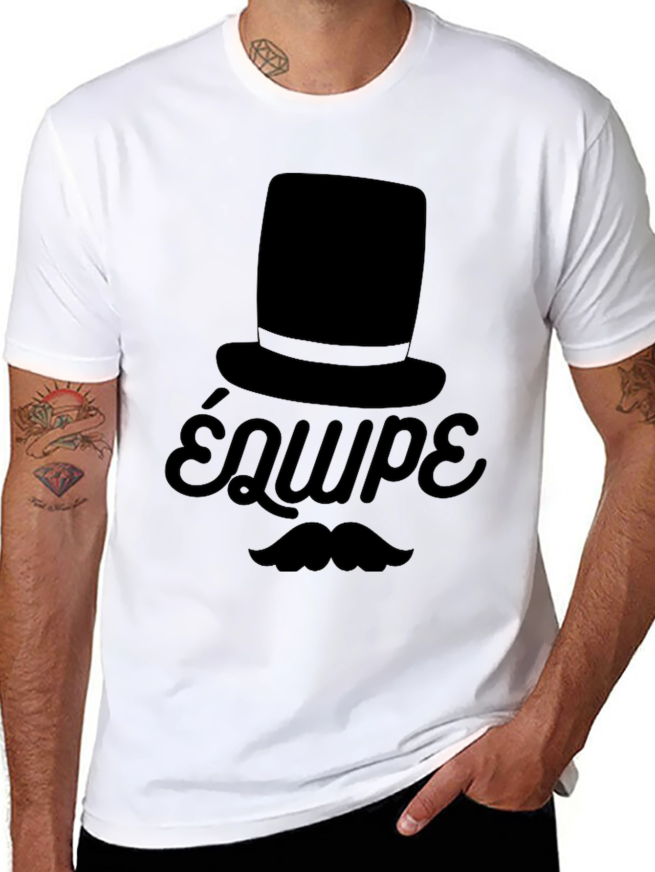 Black Top Hat & Moustache T-Shirt - Équipe view 8