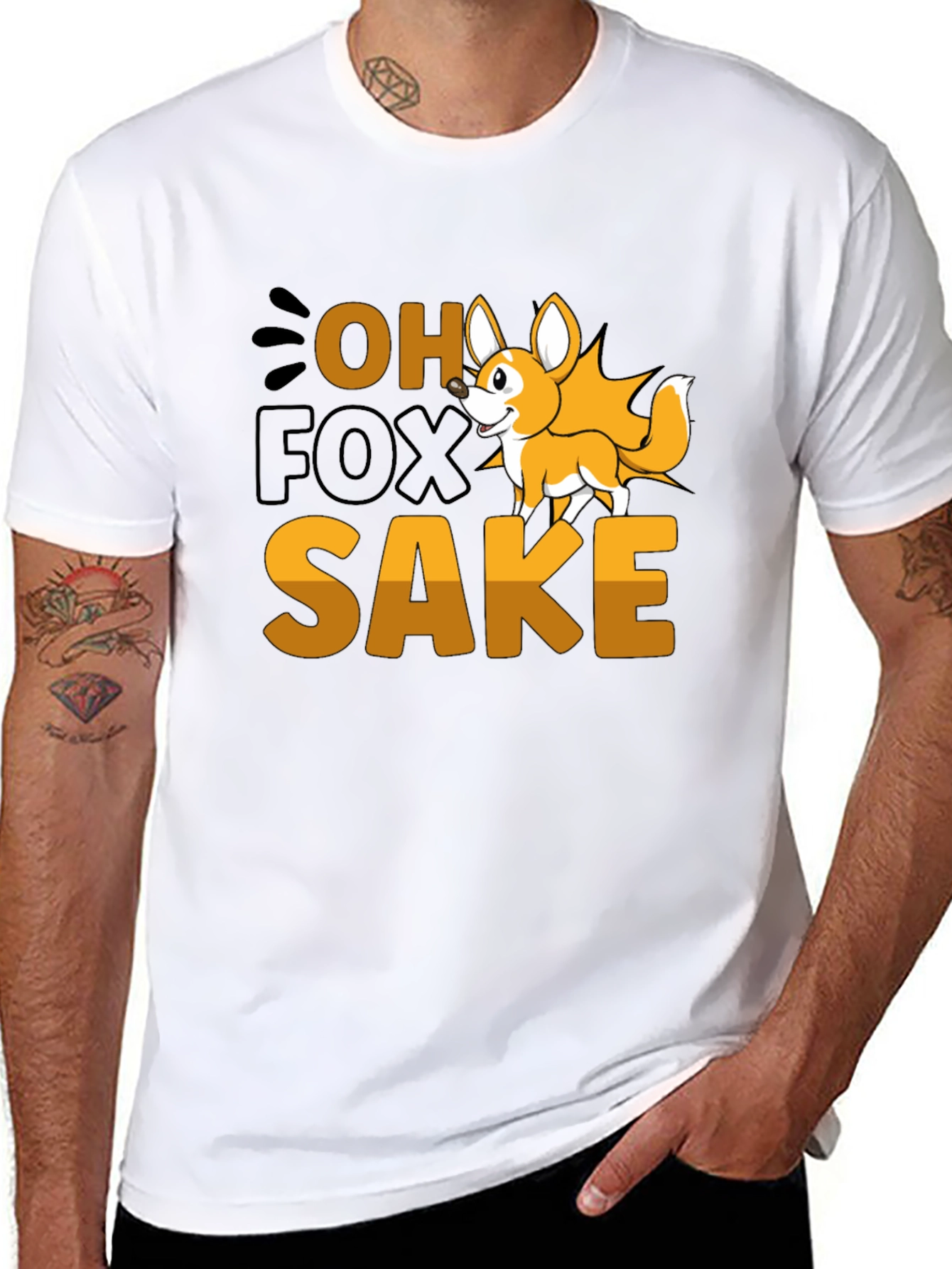 Black Oh Fox Sake T-Shirt - Funny Animal Pun Tee view 8