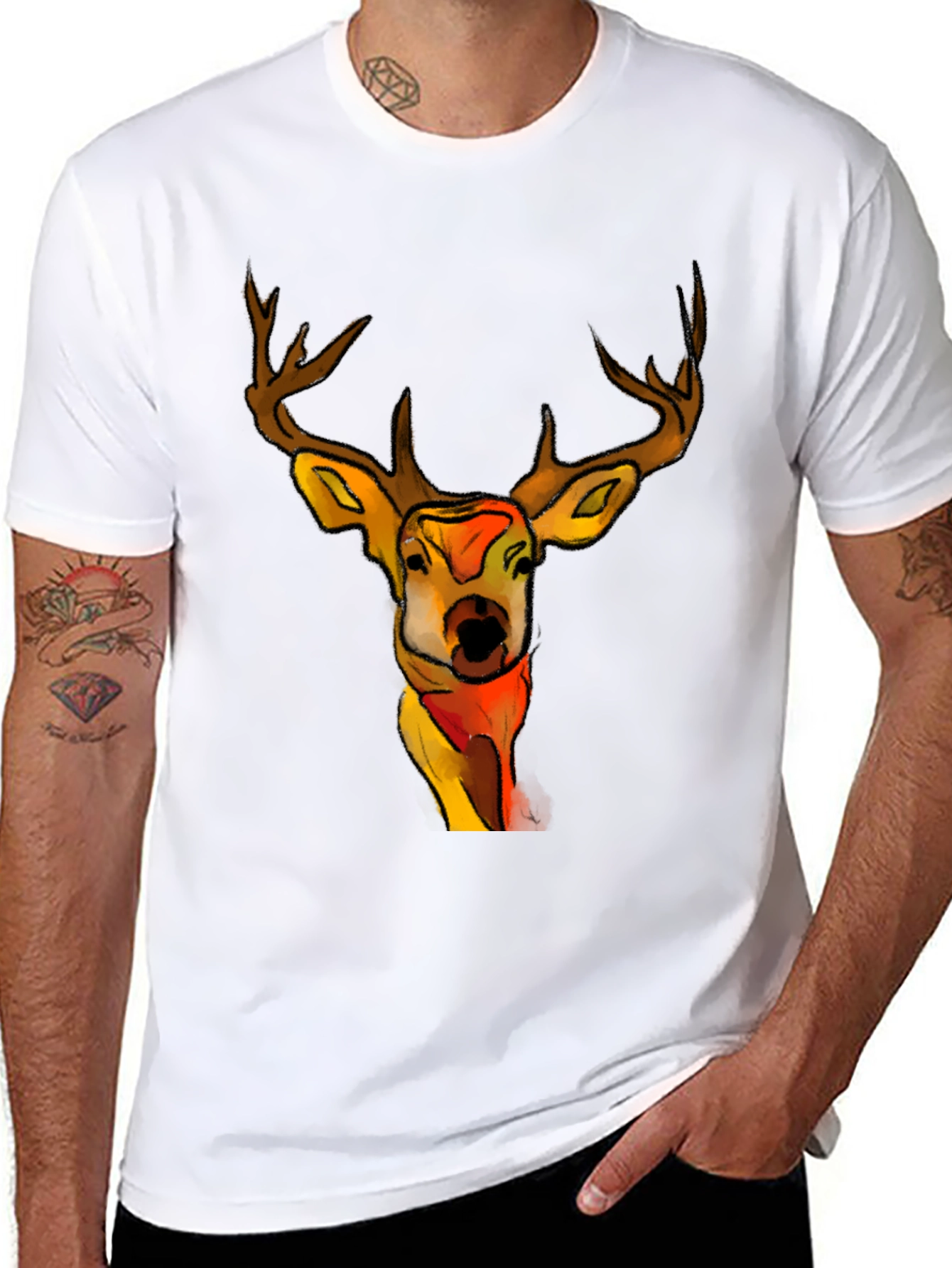Black Deer Graphic Black T-Shirt - Unique Animal Tee view 8