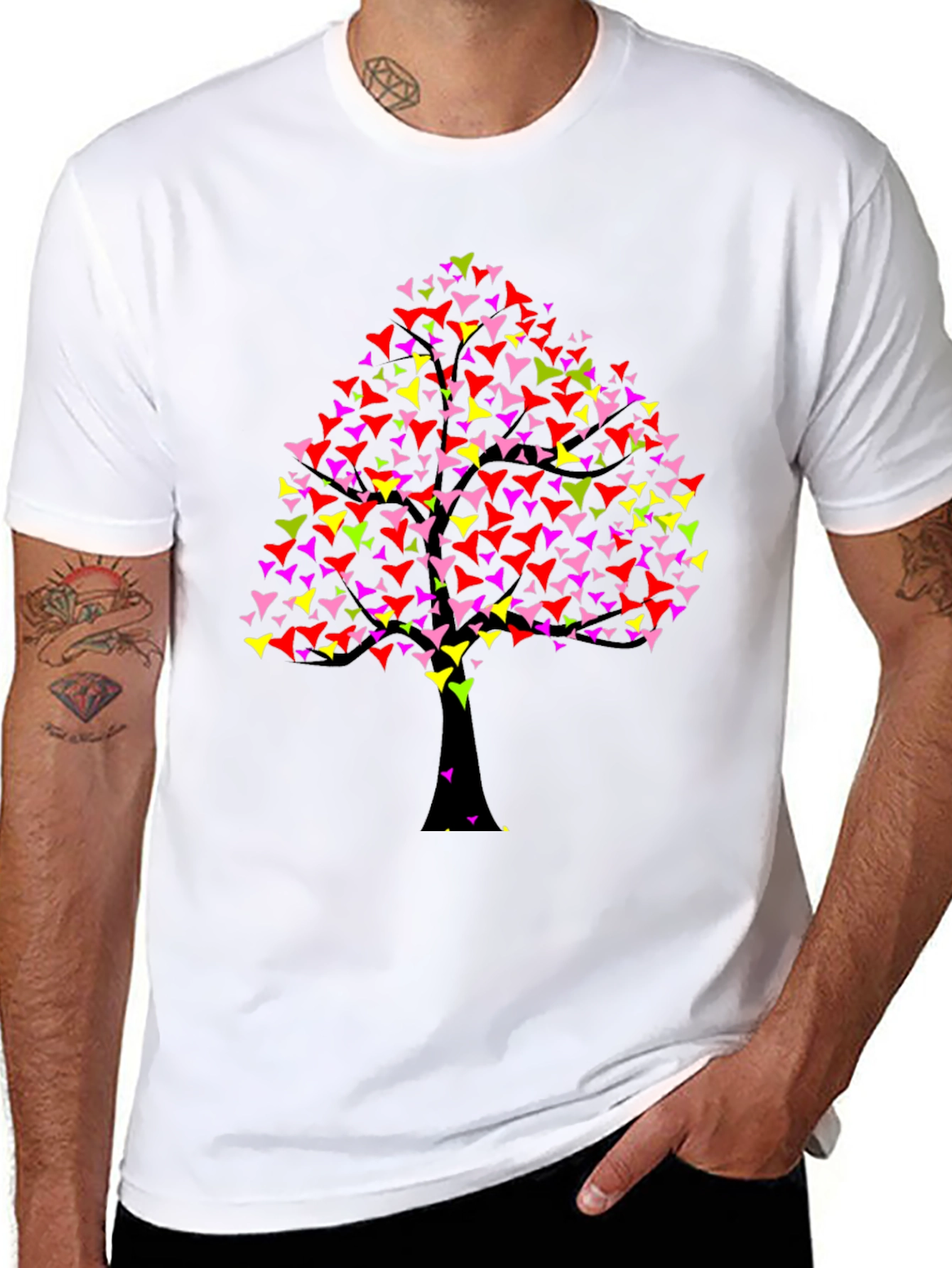 Black Colorful Tree Graphic Black T-Shirt view 8