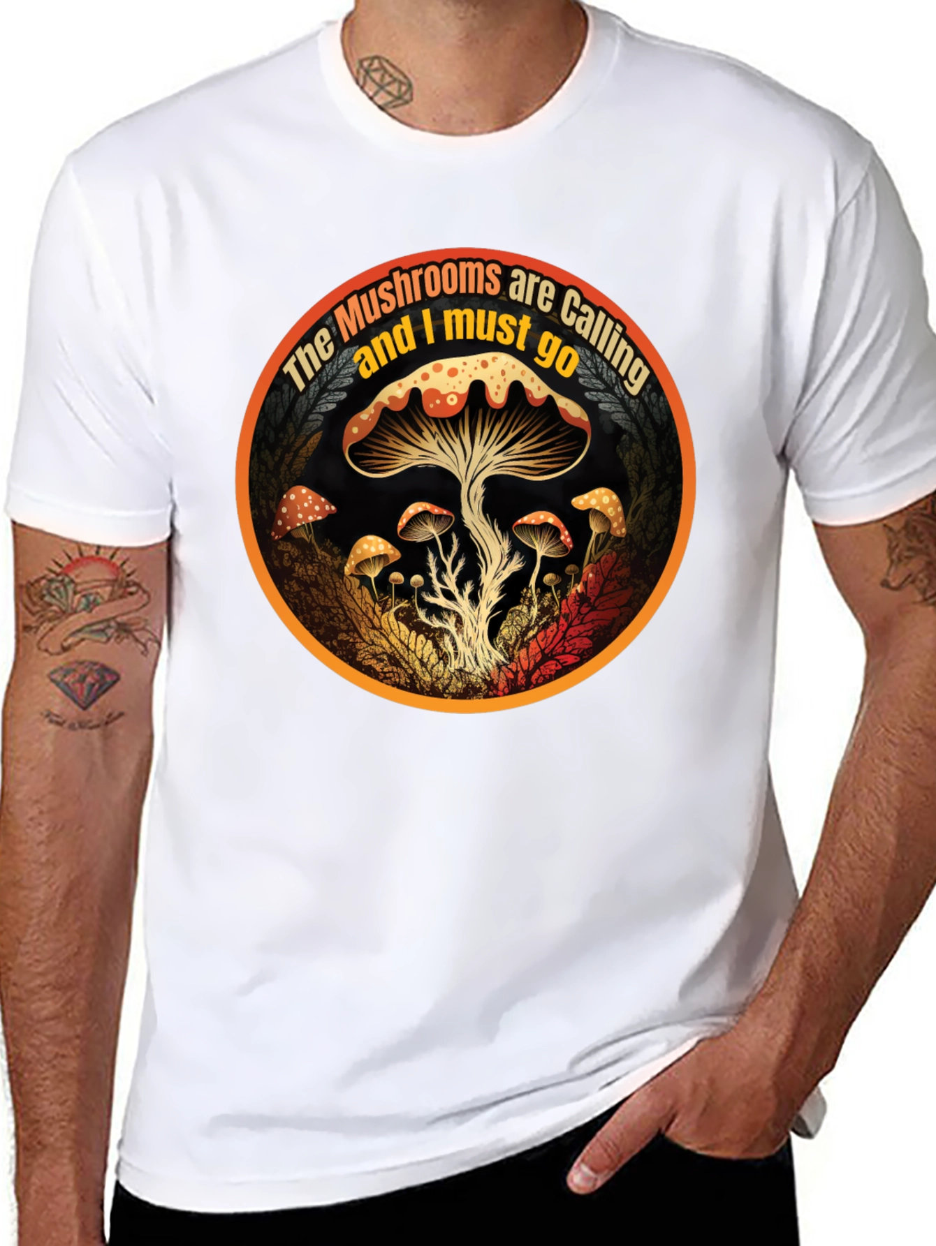 Black Mushroom Calling T-Shirt - Nature Lover Apparel view 8