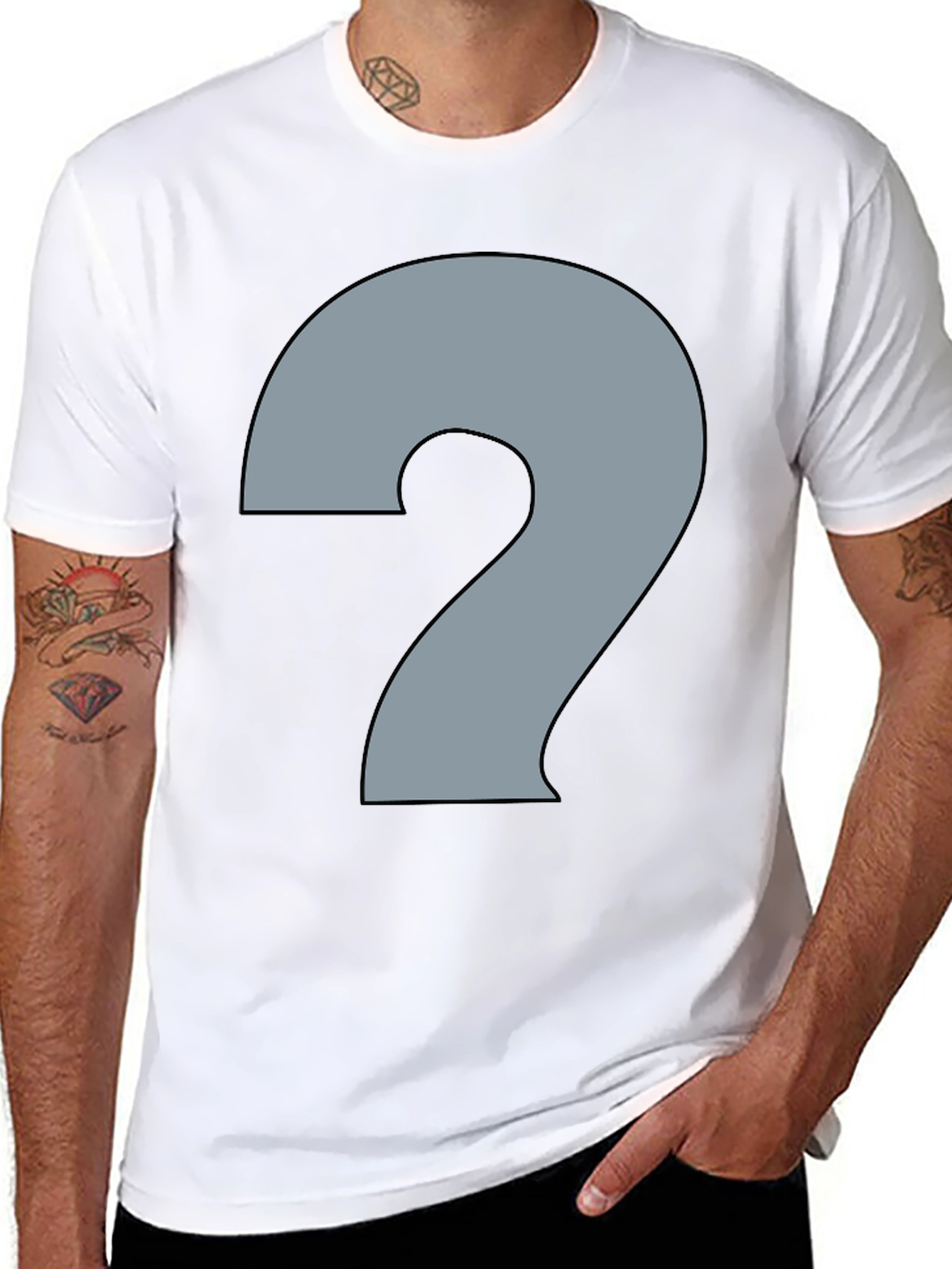 Black Men's Black T-Shirt with Question Mark Graphic view 8
