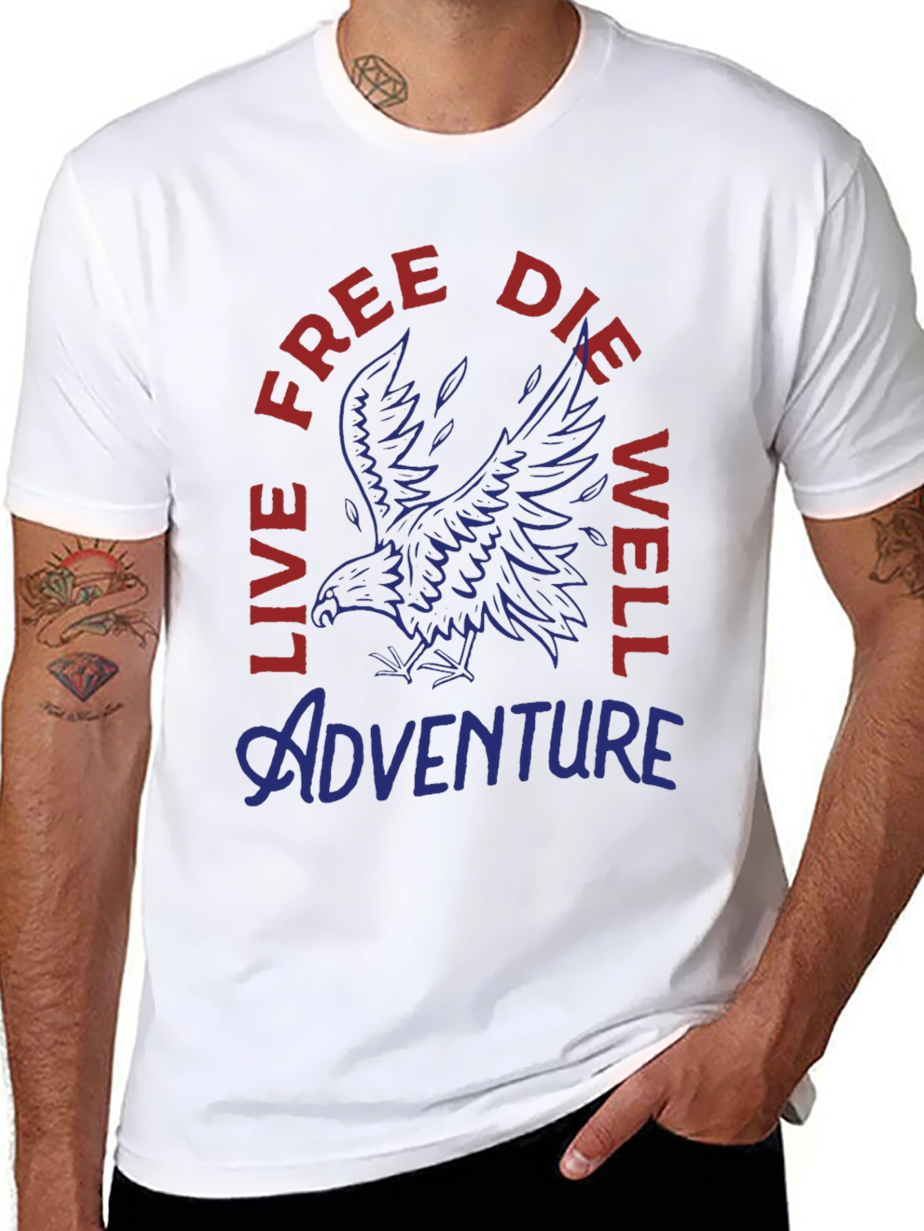 Black Adventure Eagle Graphic Print Men's T-Shirt view 8