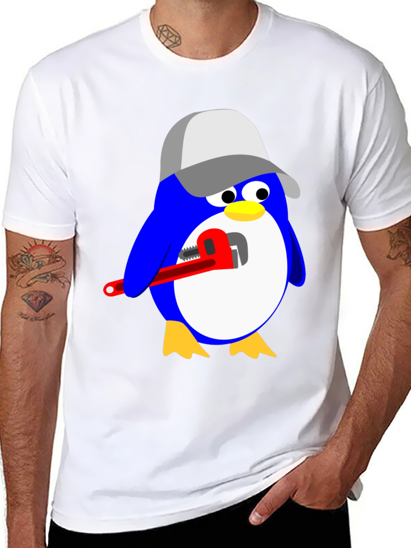 Black Plumber Penguin Graphic Tee - Black Cotton Shirt view 8