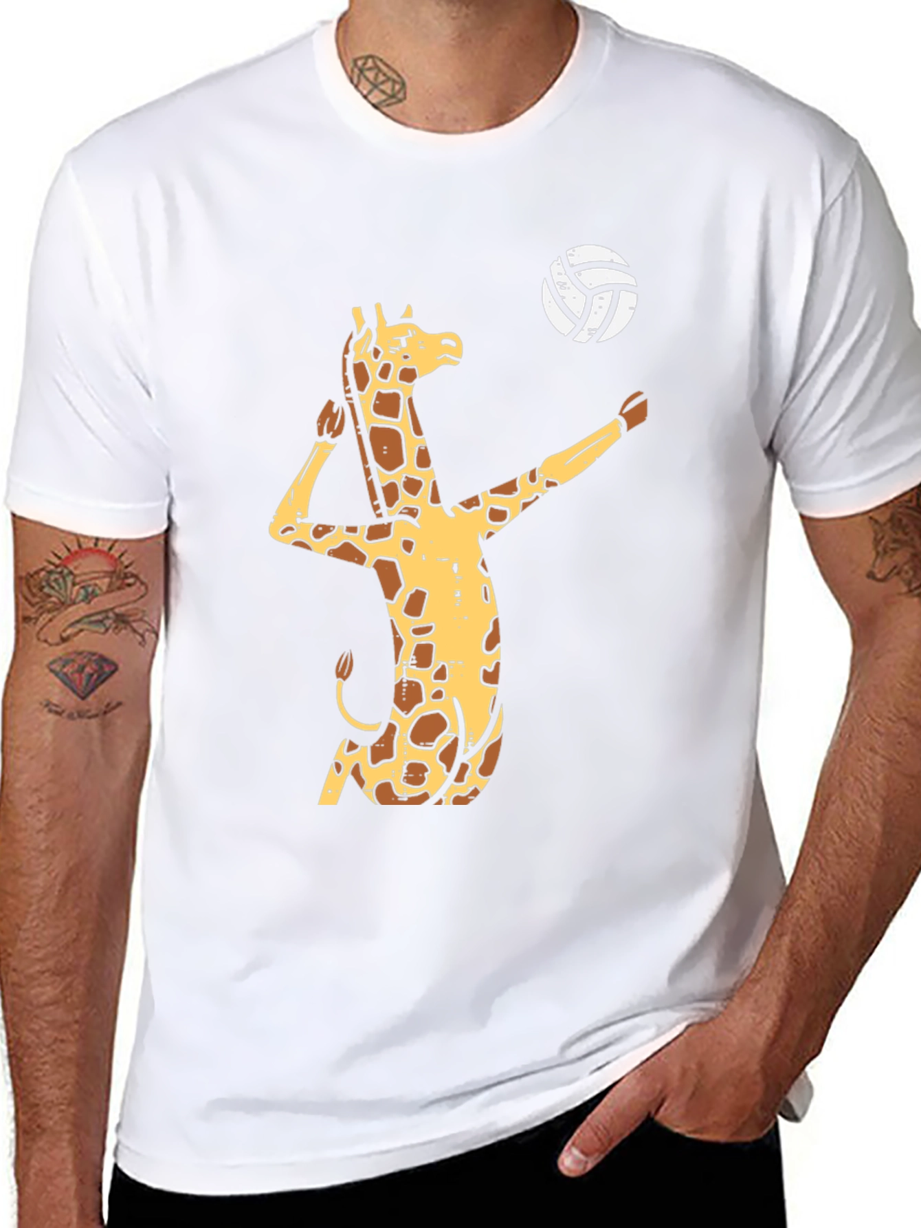 Black Giraffe Volleyball Graphic T-Shirt - Funny Animal Tee view 8