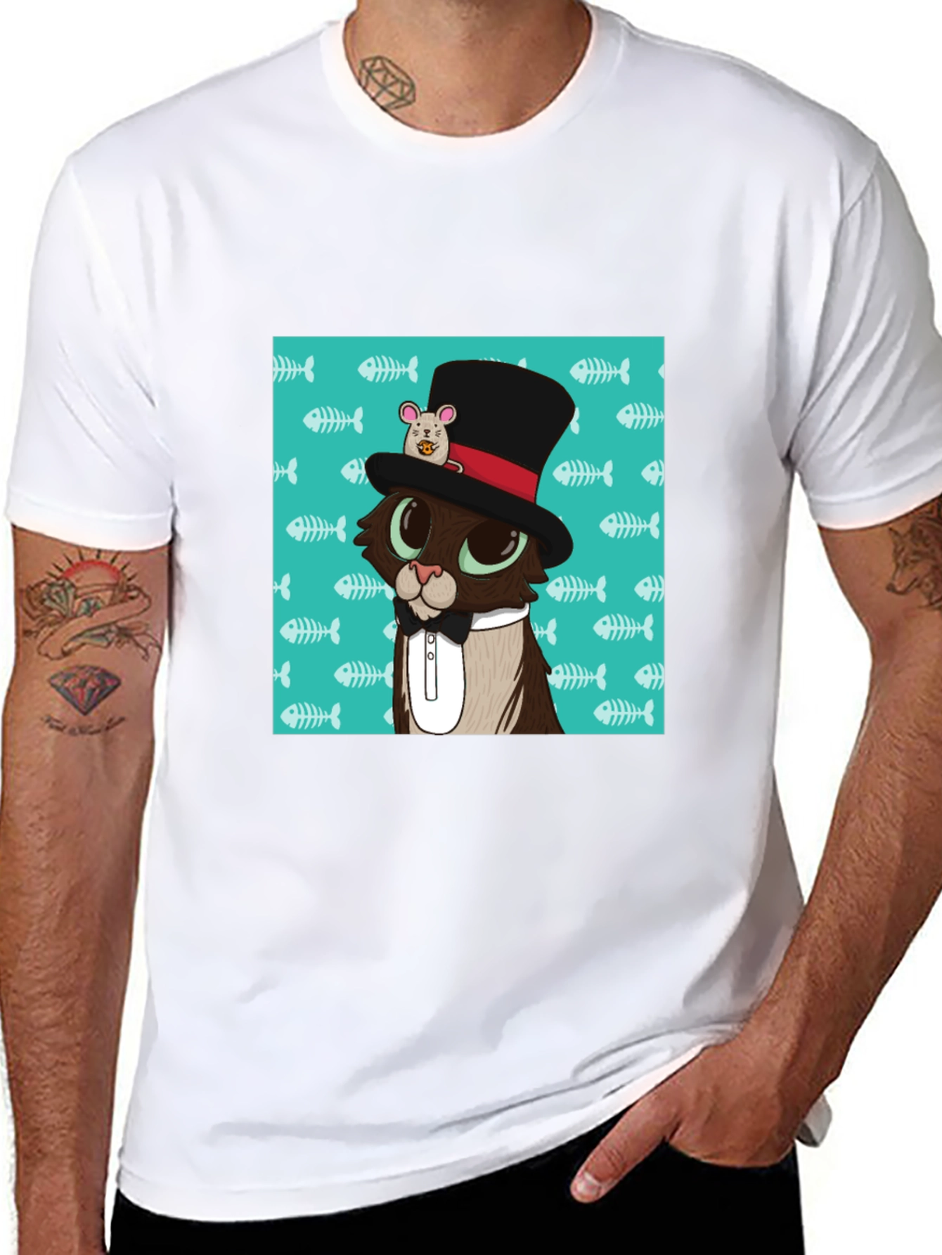 Black Cat in Hat T-Shirt view 8
