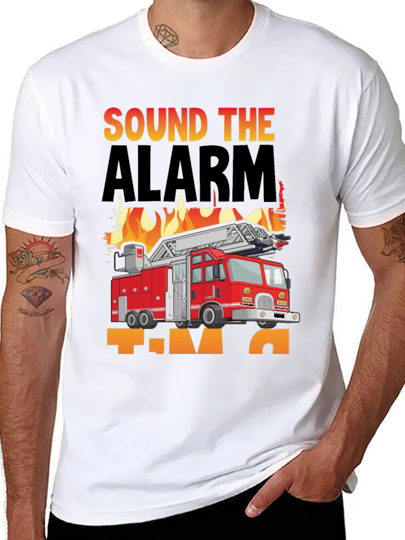 Black Sound the Alarm Fire Truck T-Shirt view 8