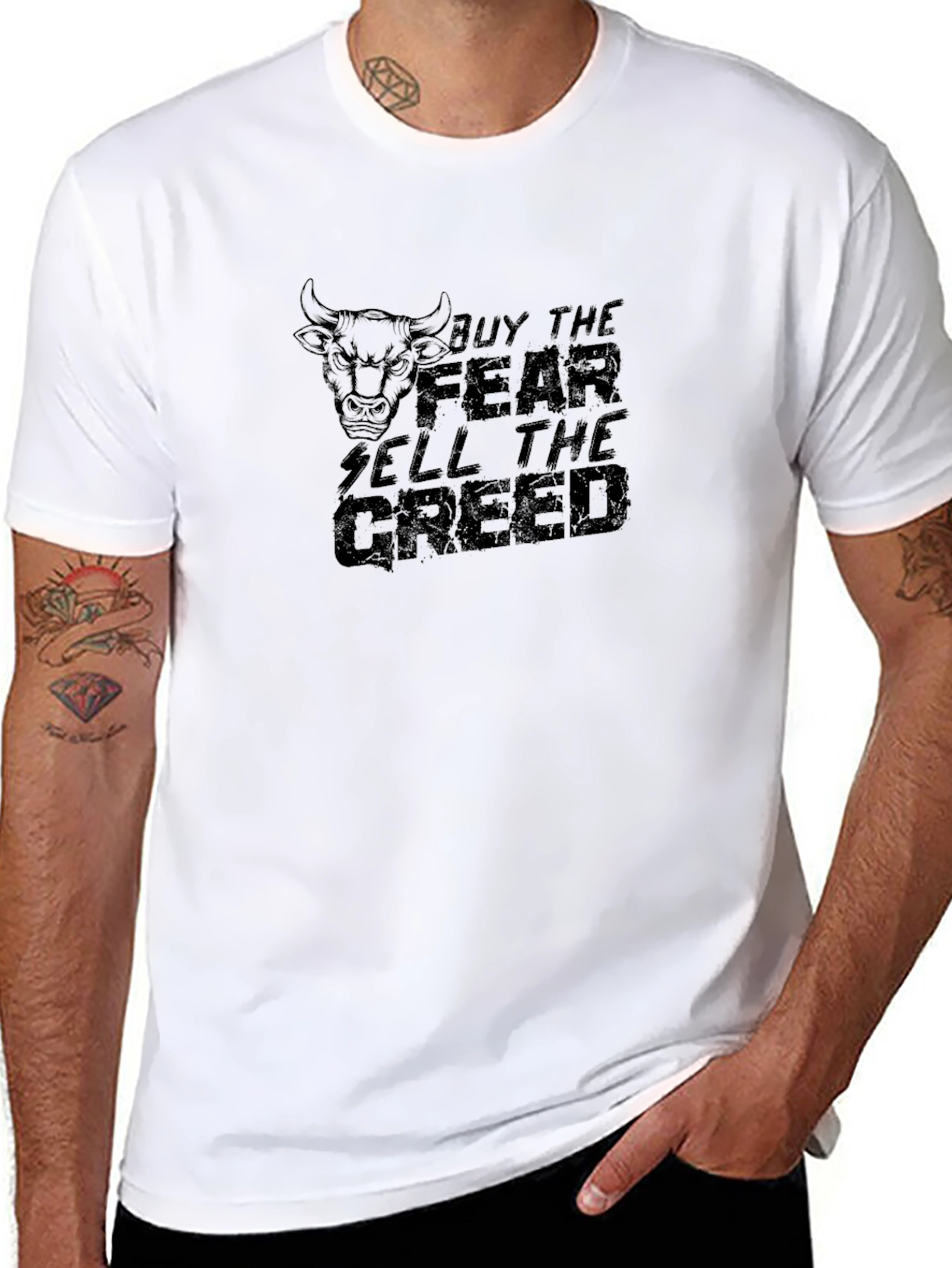 Black Buy the Fear, Sell the Greed Graphic Tee view 8