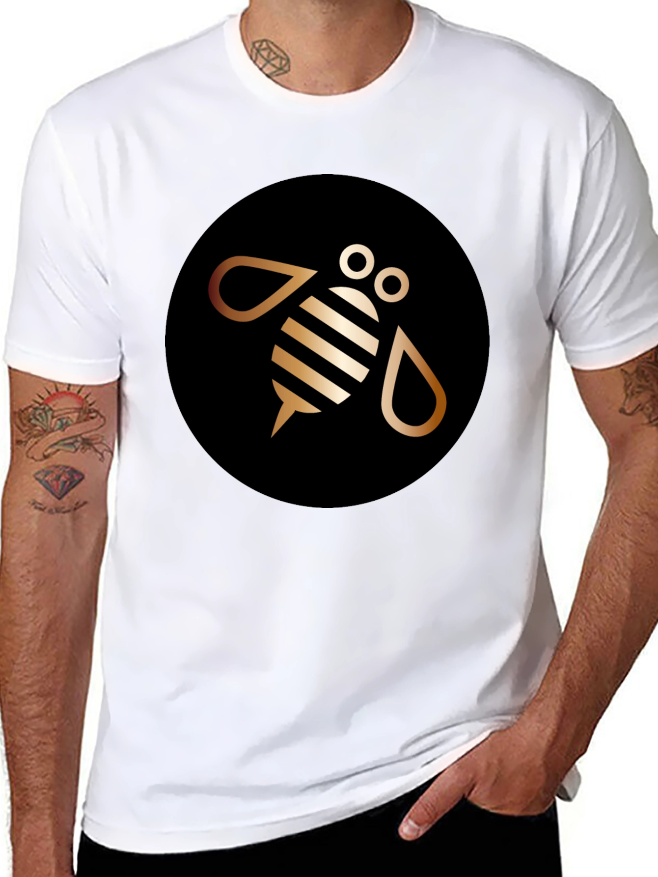Black Modern Bee Graphic Tee - Black Cotton Blend view 8