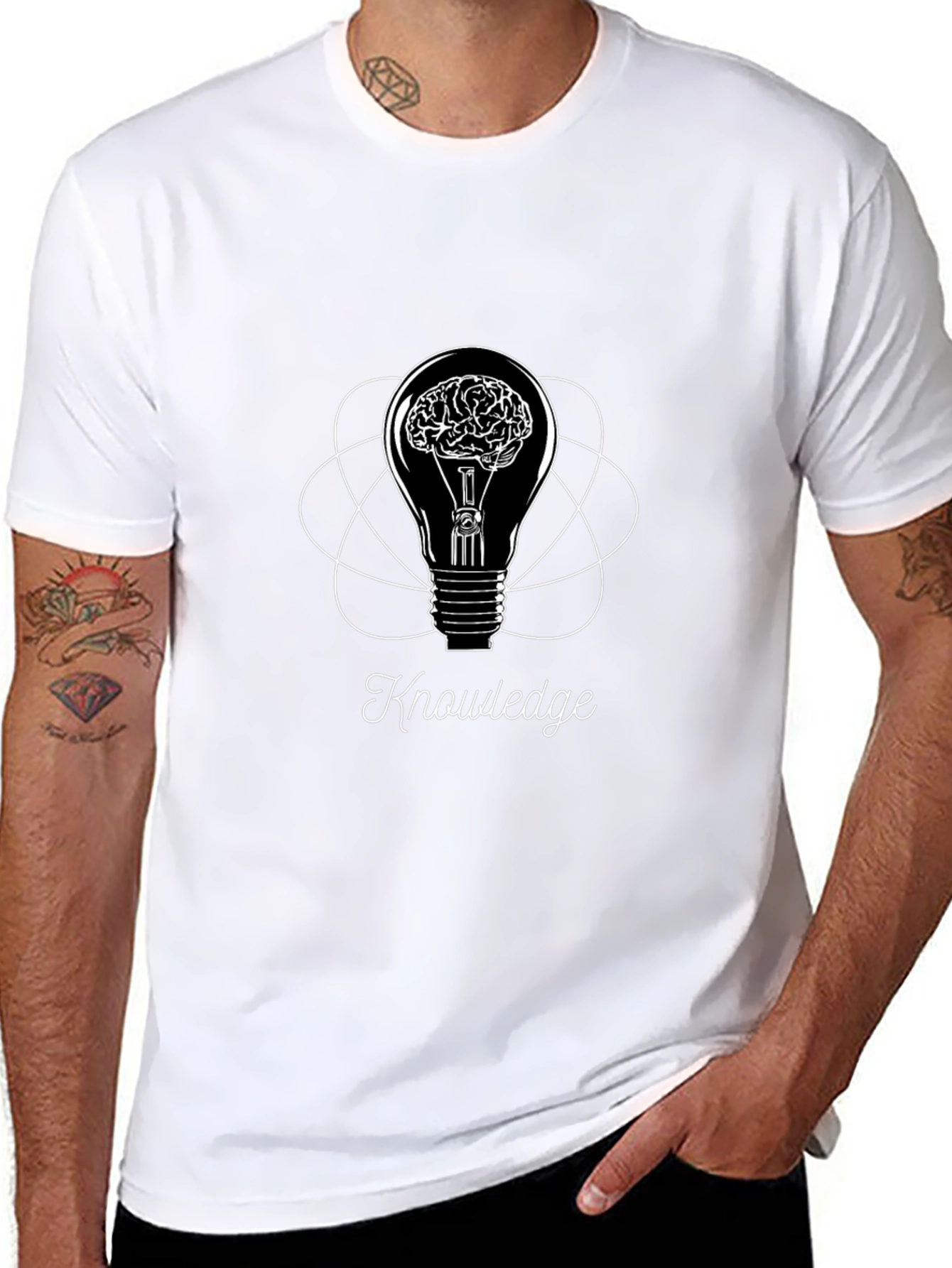 Black Knowledge Brain T-Shirt - Intelligent Lightbulb Tee view 8