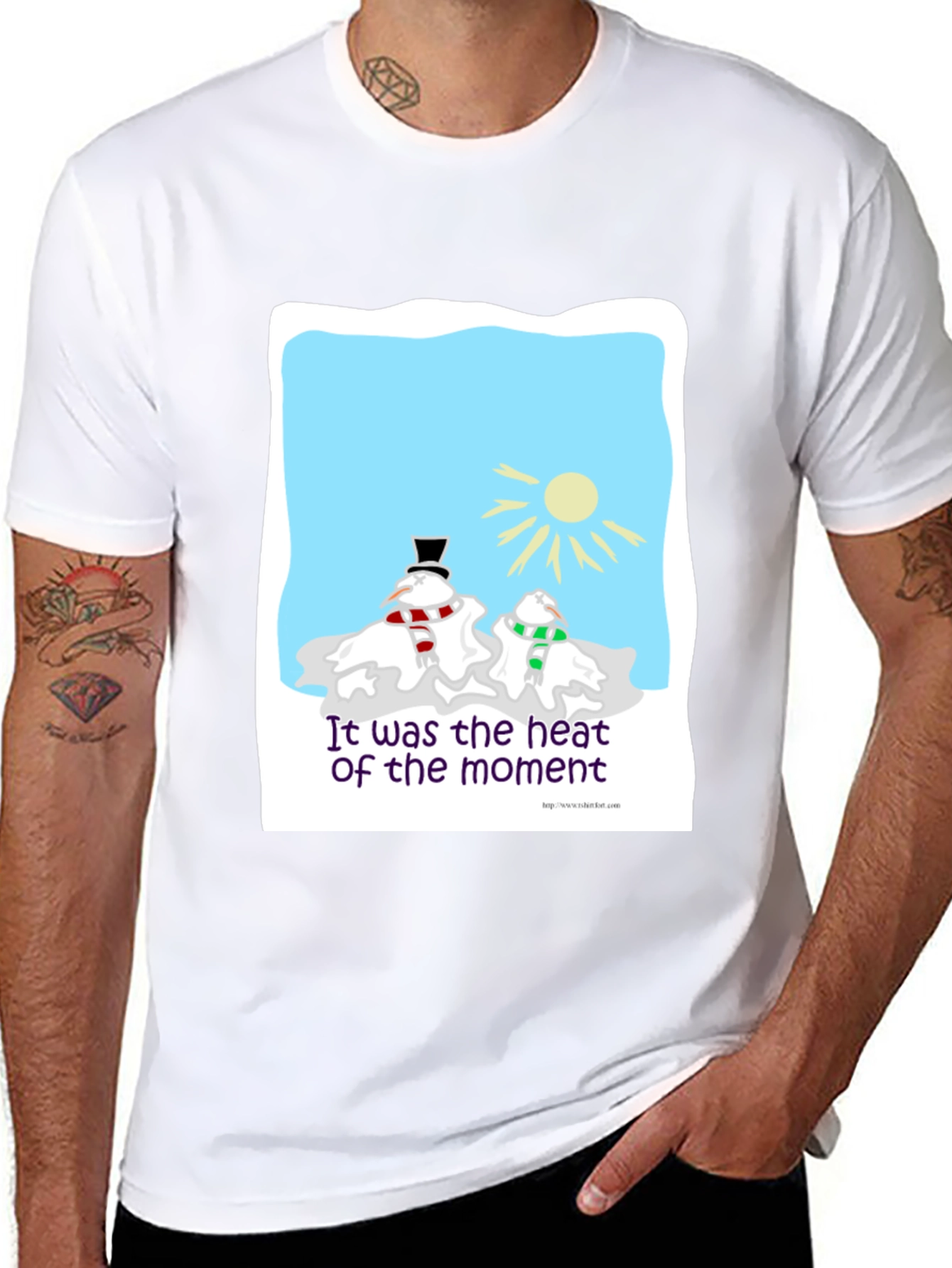 Black Humorous Melting Snowman T-Shirt view 8