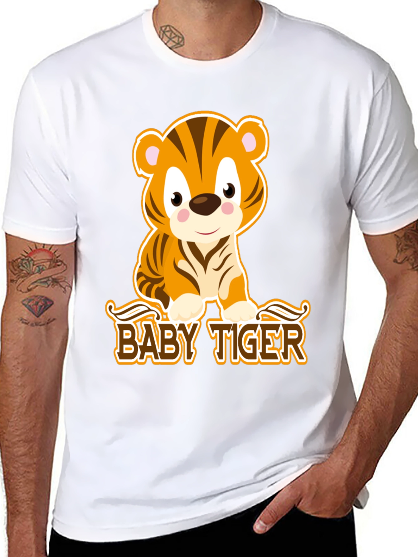 Black Cute Baby Tiger Graphic Tee - Black view 8