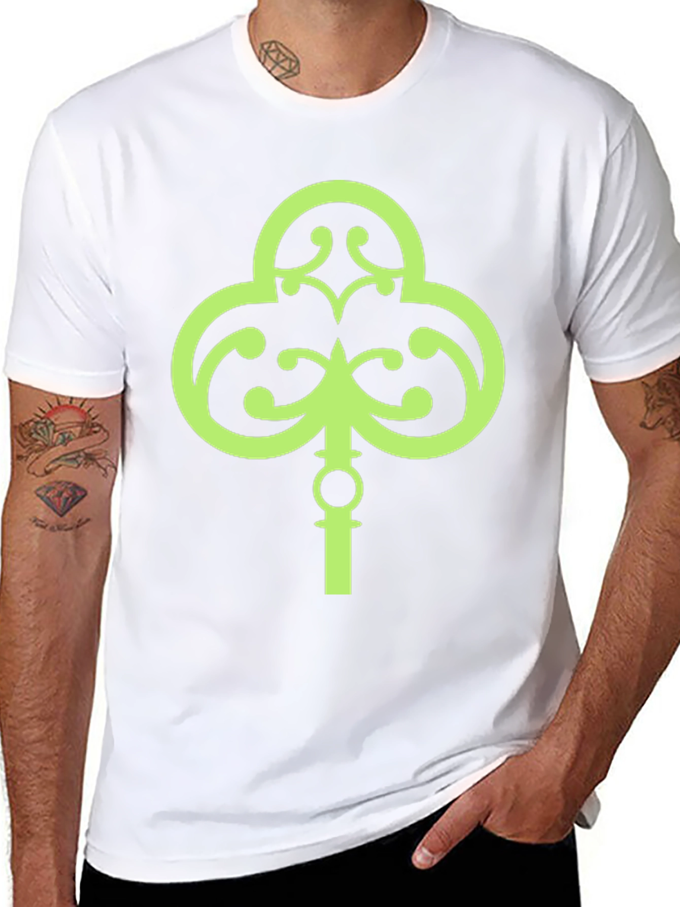 Black Lucky Green Shamrock Key T-Shirt view 8