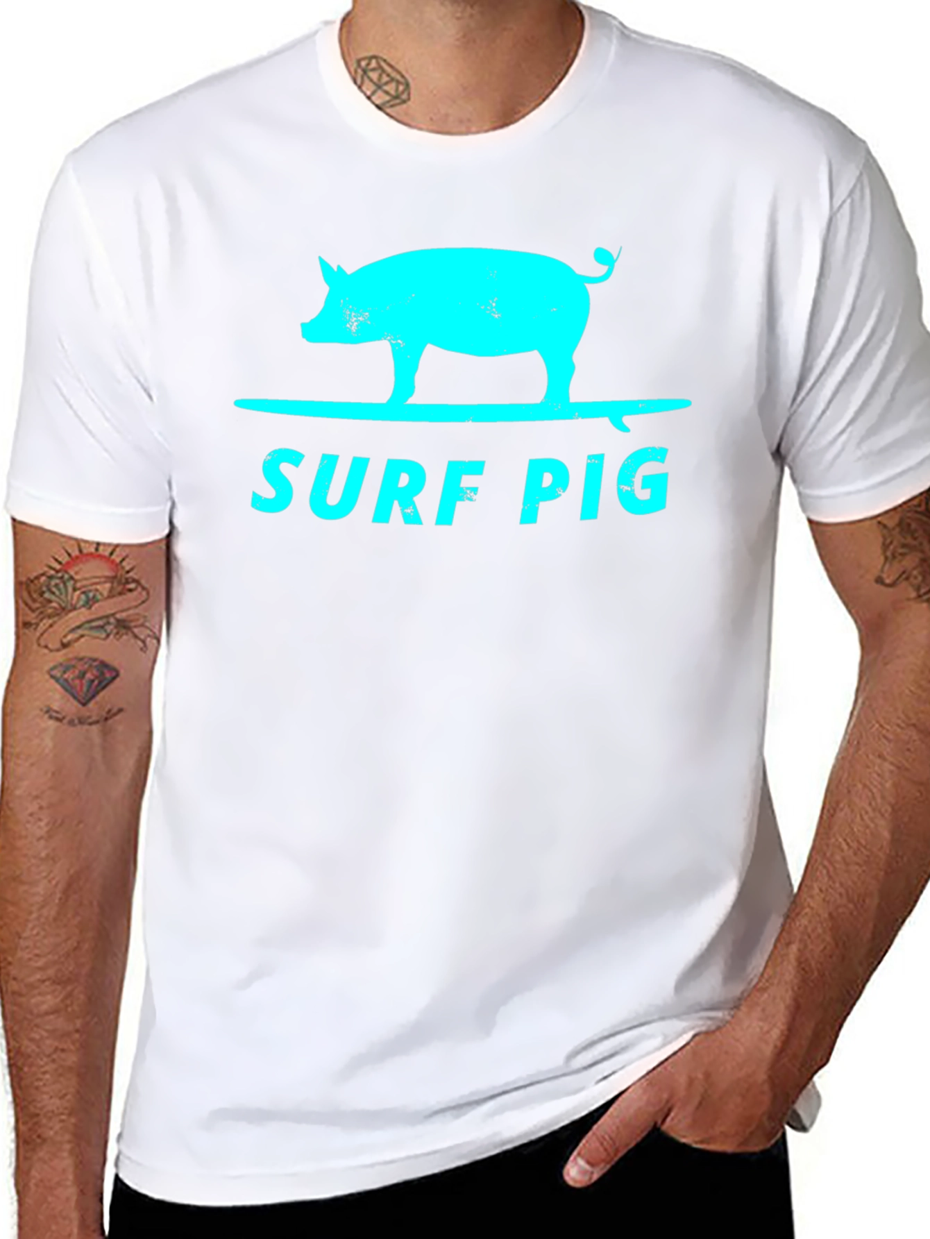 Black Surf Pig Graphic T-Shirt - Cool & Unique Design view 8