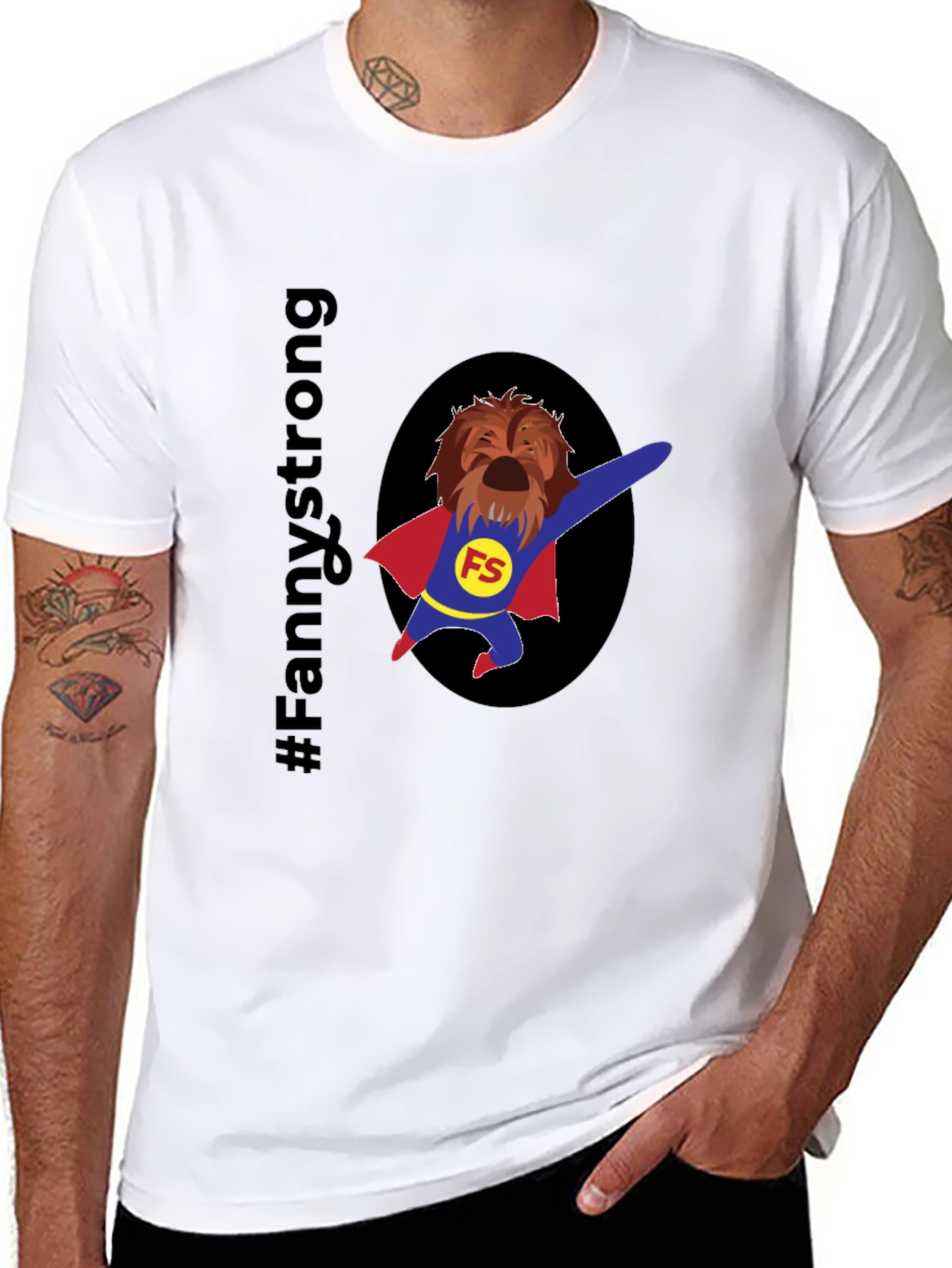 Black Fannystrong Dog Superhero T-Shirt - Black Cotton Tee view 8